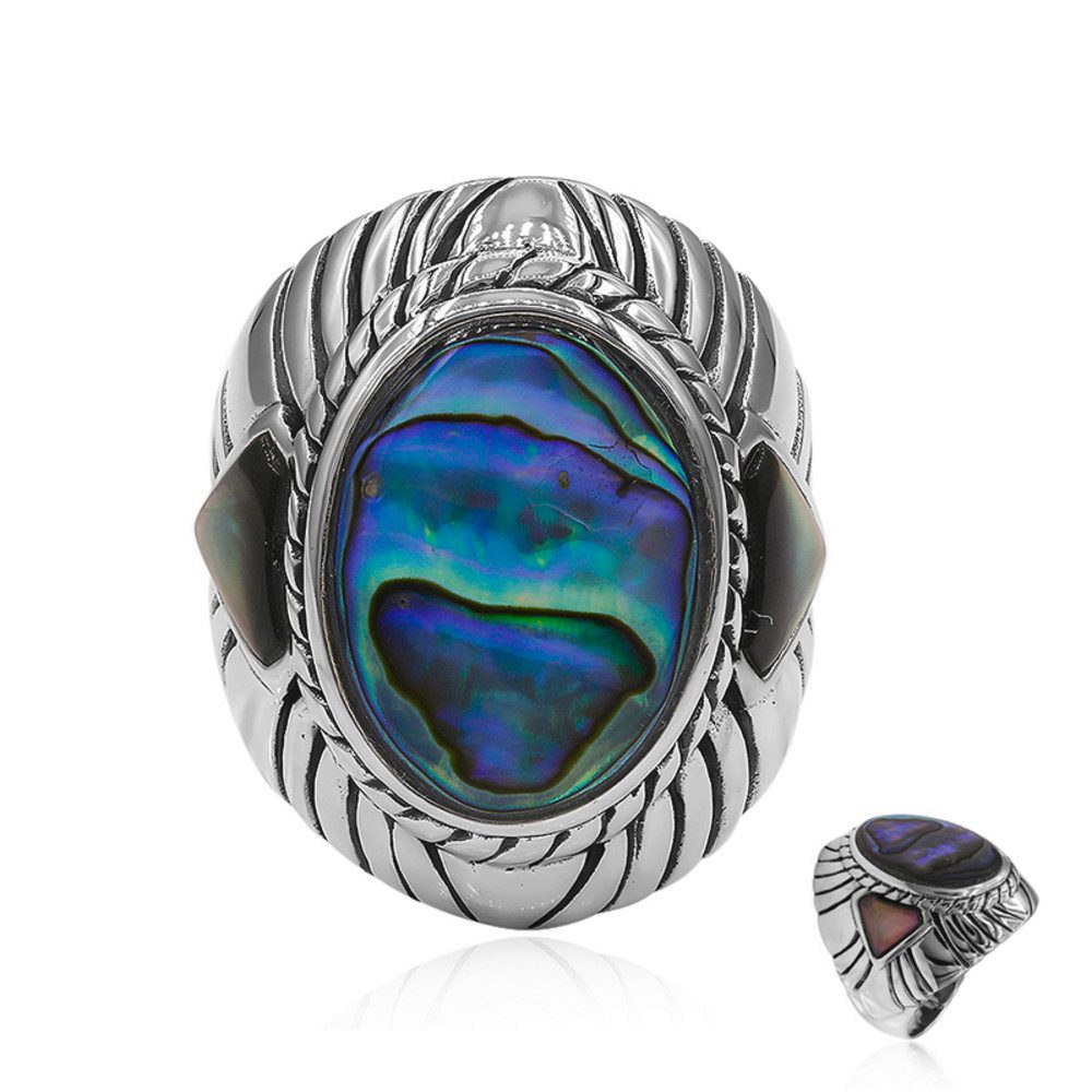 Cavill Silberring Cavill Ring 925 Silber mit Abalone & Perlmutt, ovaler Stein 15x11 mm (1-tlg)