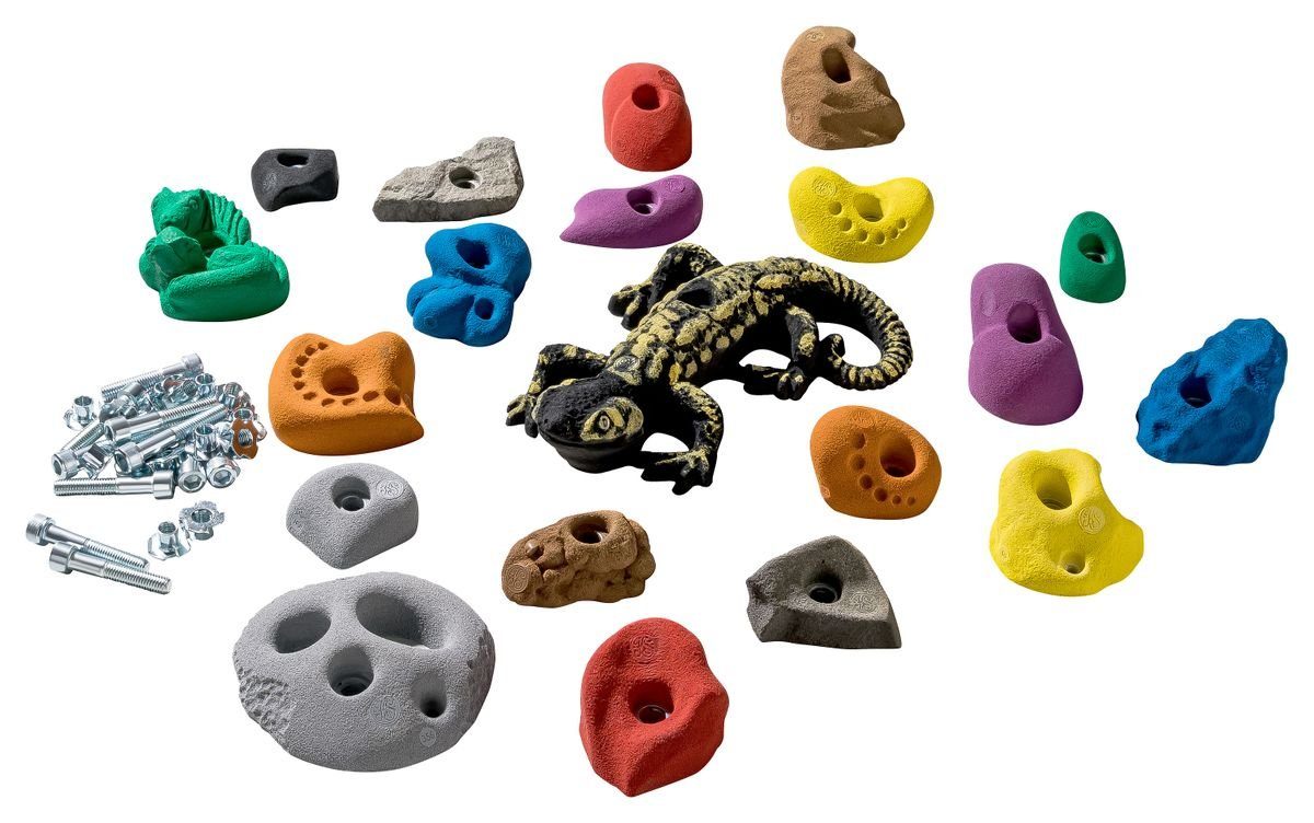 Kletterbude Kletterwand 20 Stück Klettergriffe für Kinder Vielfalt - Profi-Klettergriffe für Spielplatz und Kinderzimmer, zum Klettern für Kinder mit Befestigungsmaterial und Montagehinweisen