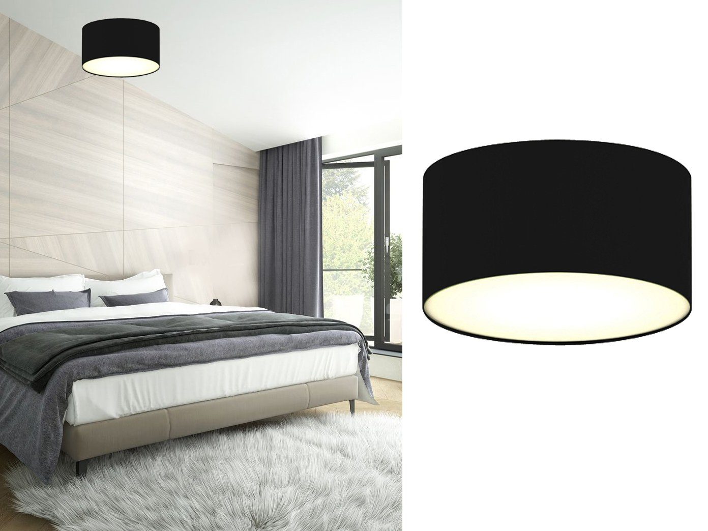 LED smartwares Schwarz, Ø 20cm Lampen-schirm Design-klassiker Dimmfunktion, Stoff LED mit Deckenleuchte, Treppenhaus, wechselbar,