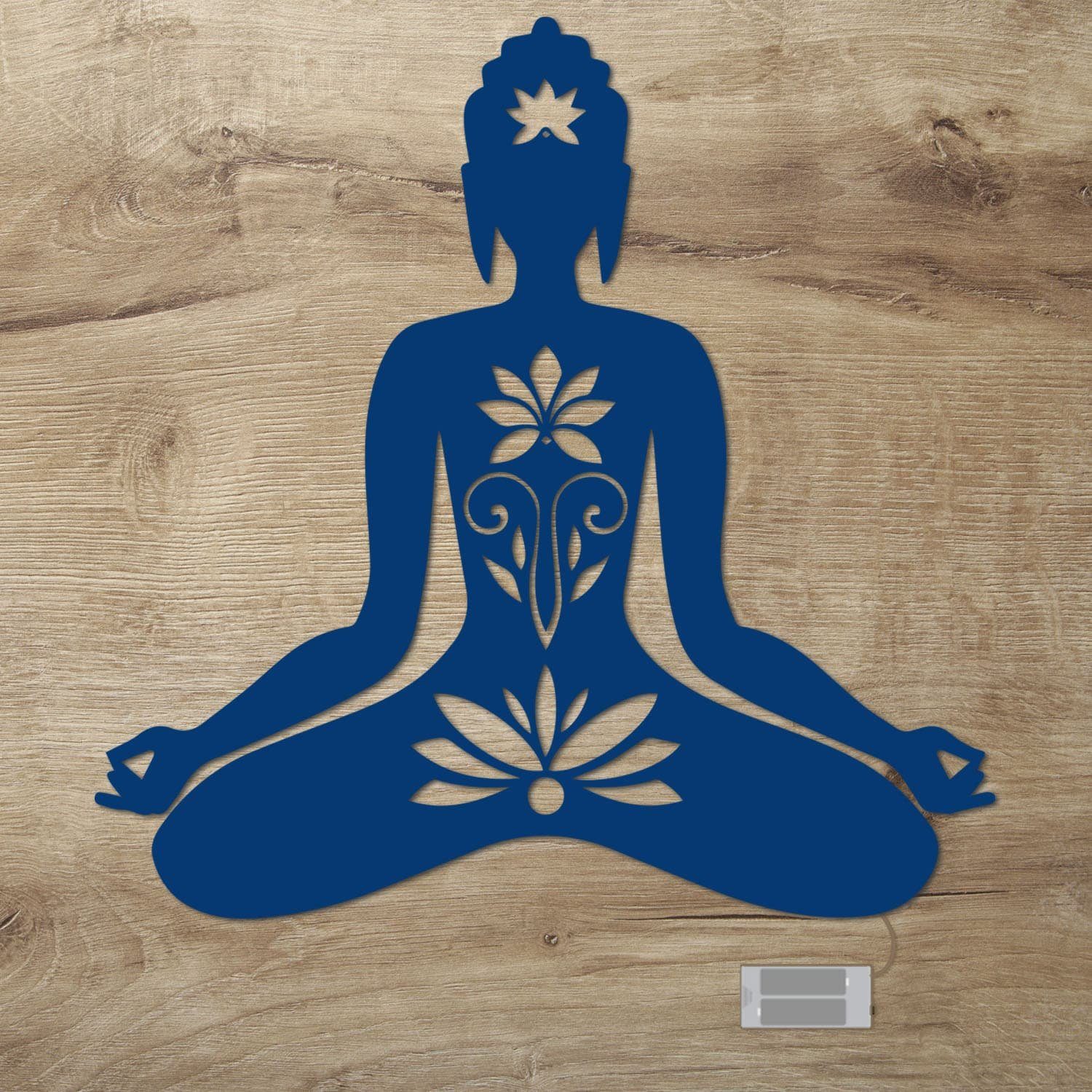 Namofactur LED Dekolicht Yoga Lotus LED Wand Deko Dekoration, Ohne Zugschalter/Stern, LED fest integriert, Warmweiß Dunkelblau