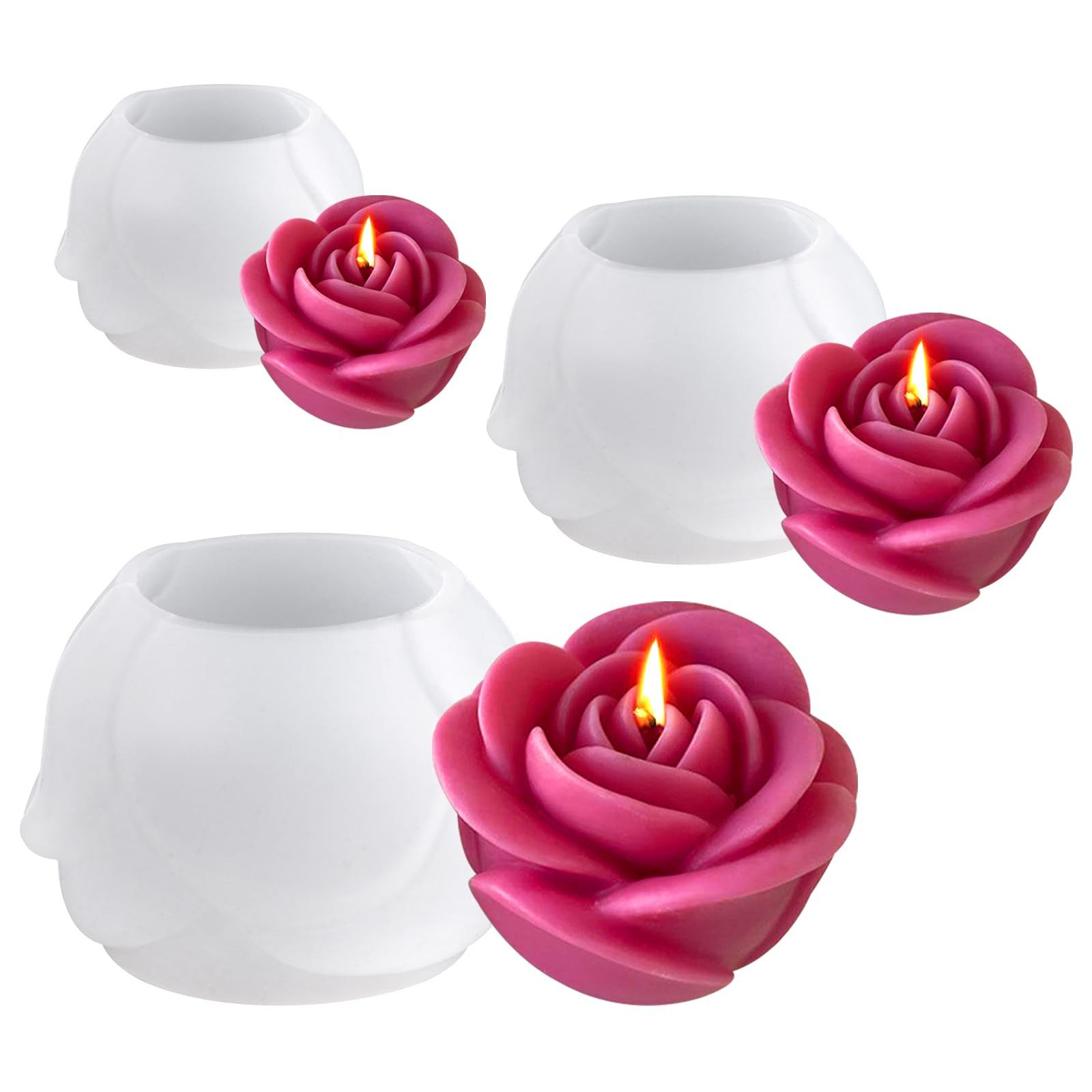 FOUORTUNATE-BEE Silikonform 3 Stück Silikonform Rose Kerzen Formen Silikonform Blumen, (3-tlg), für handgefertigte Duftkerzen, Seifen, Gips- und Harzhandwerk