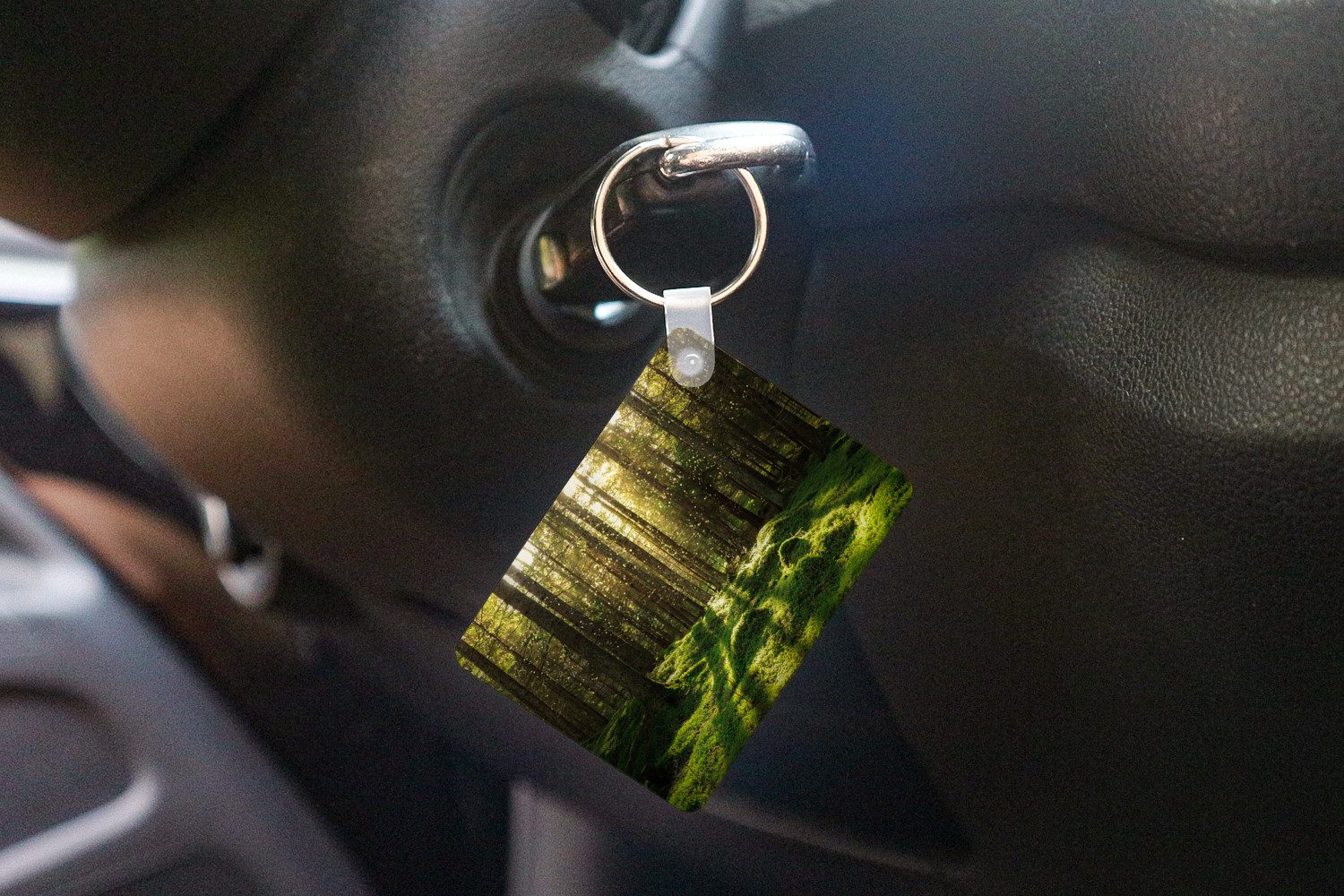 MuchoWow Schlüsselanhänger Bäume - Wald - Moos - Pflanzen - Sonne - Natur, Rechteckig mit Schlüsselring, Geschenk, Accessoire, 6x4 cm