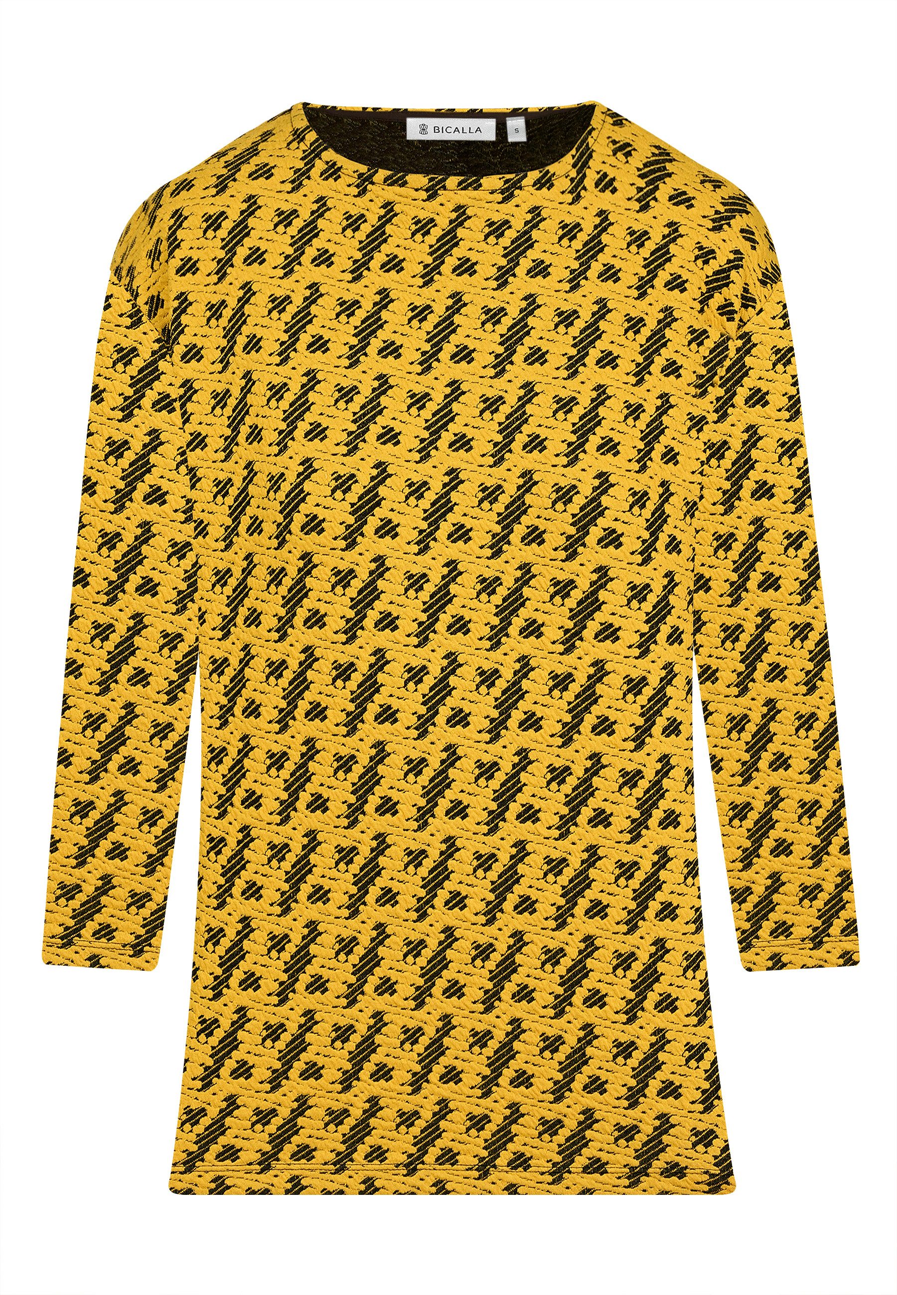 BICALLA T-Shirt Boxy-Shirt mit Jacquard-Muster in Curry/Schwarz (1-tlg)