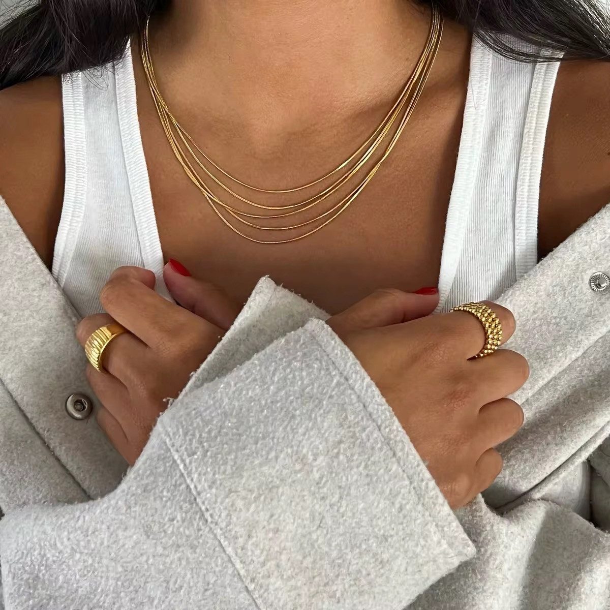 Kette ohne Anhänger Moderne Layering Kette aus Edelstahl Wasserfest 18K Vergoldung 45cm