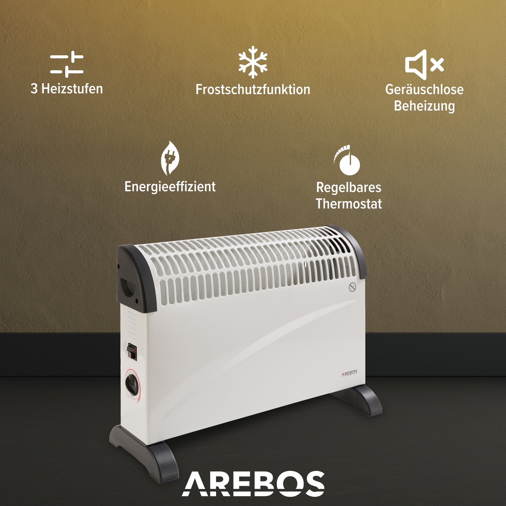 Standfüße, Frostwächter-Funktion, Thermostat, W Watt, 2x Arebos 2000 Konvektor 2000