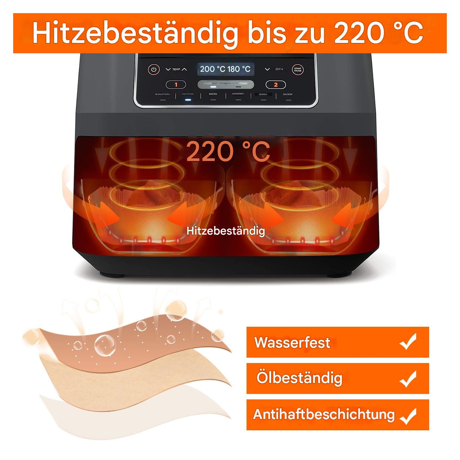SURFOU Backpapier für Ninja Heißluftfritteuse Zubehör Airfryer AF300&400EU 100 Stück, wasser- und ölabweisend, BPA-Frei, hitzebeständig, umweltfreundlich – Bild 5 von 5