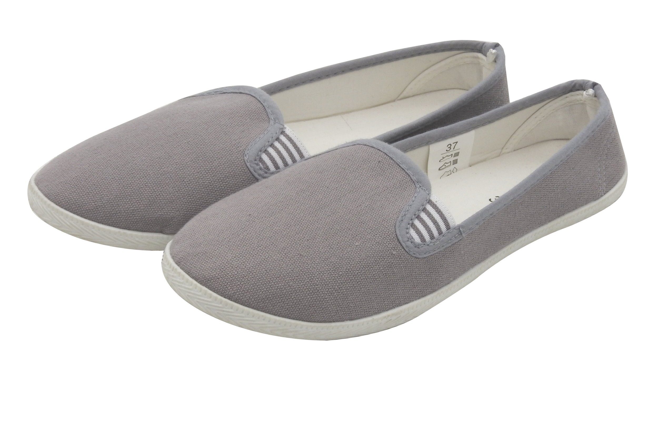 dynamic24 Slipper Damen Canvas Sneaker Slip On Schuhe Loafer Stoff Freizeitschuhe Flats Taupe