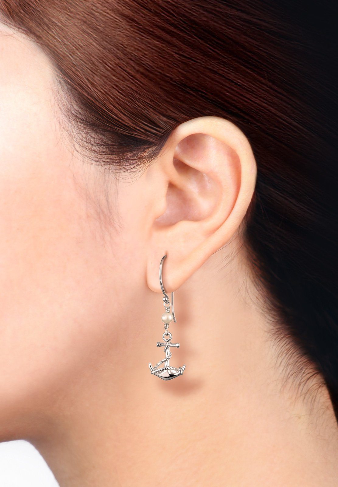 Elli Perlenohrringe Anker Zuchtperlen Weiß 925 Sterling Silber, Anker