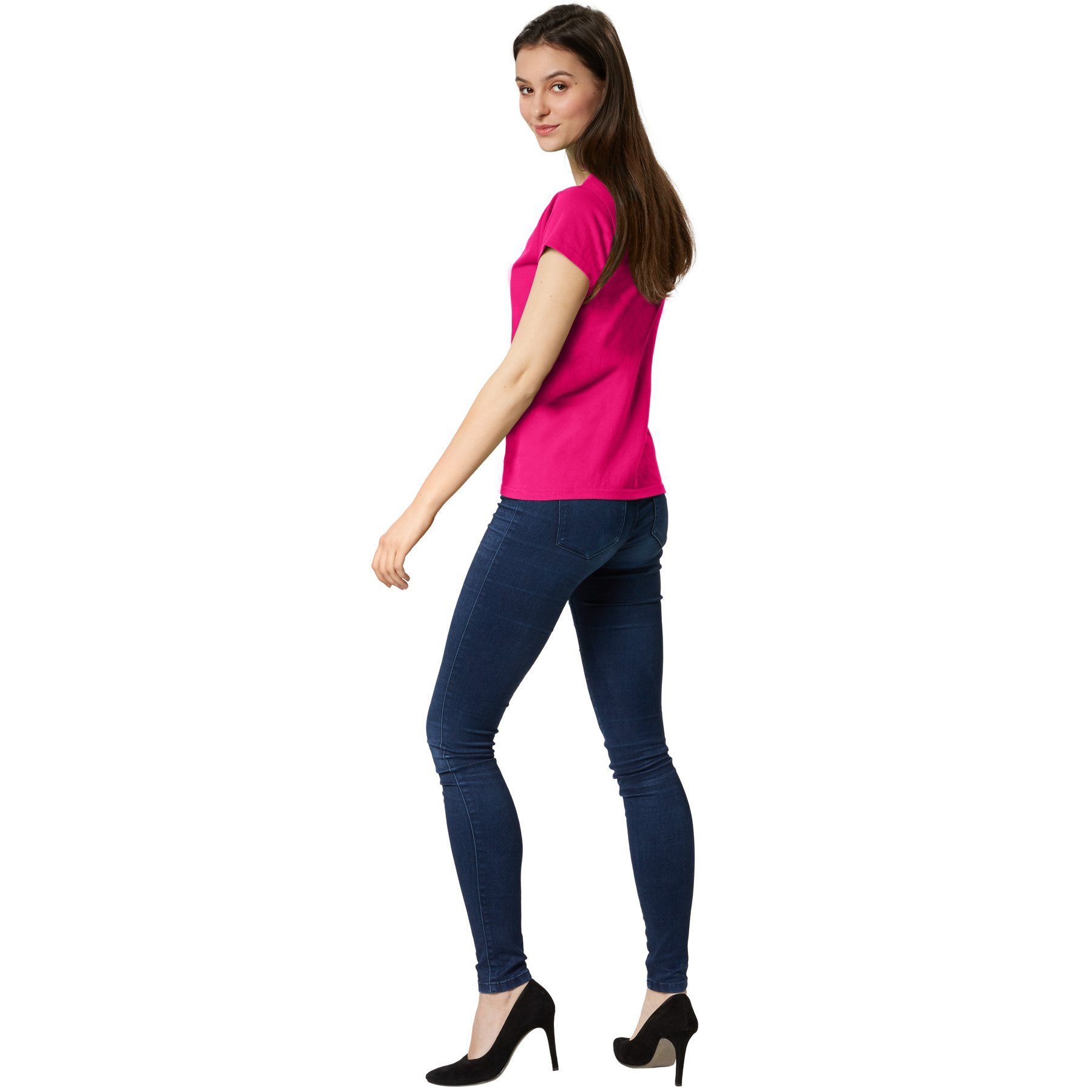 dressforfun T-Shirt Kurzarmtop, Für viele Outfits & Auftritte, Rundhals mit (Freizeitoberteil, Konfektionsgröße XL in pink) Einfarbiges T-Shirt für Frauen, Fest – Bild 3 von 5
