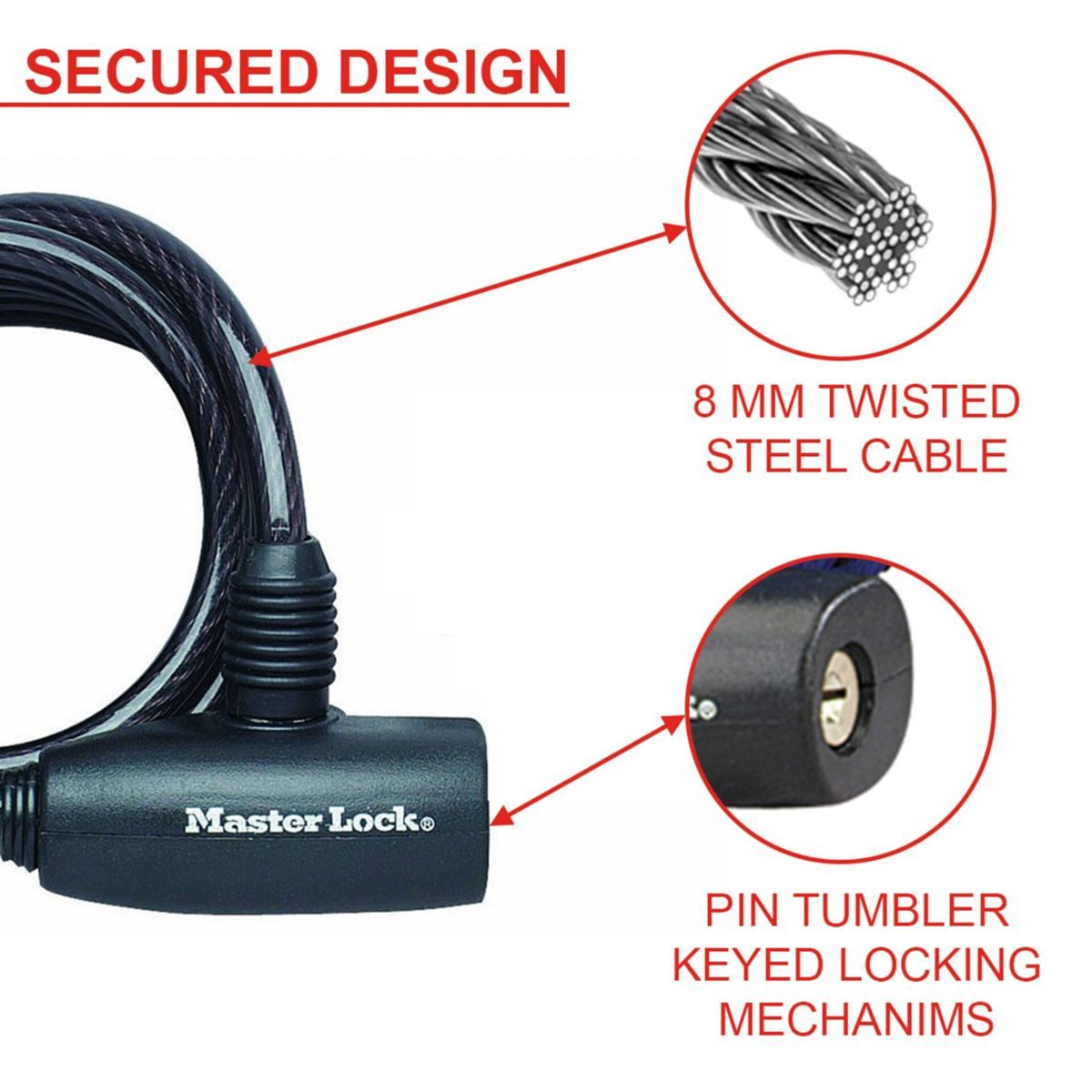 Master Lock Zahlenkabelschloss Spiralkabelschloss 8mm 8126EURDPRO