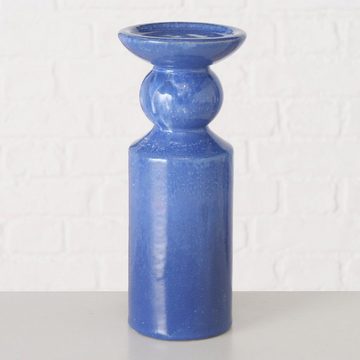 BOLTZE GRUPPE GmbH Kerzenleuchter PERUYA, H 23 cm, Blau, Steingut, für Stabkerzen, (1 St), mit Reaktivglasur