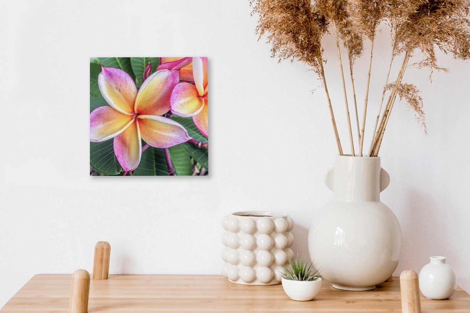 OneMillionCanvasses® Leinwandbild Singapur, St), Schlafzimmer für Wohnzimmer Leinwand Bunte Plumeria-Blüten (1 Bilder in