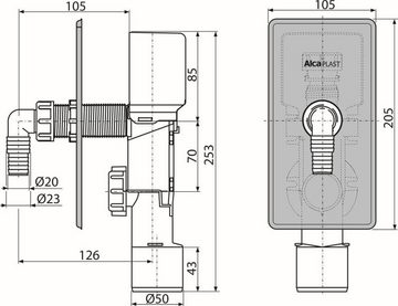 AlcaPlast Siphon AlcaPlast APS3 Geräte Siphon Unterputz, Abwasseranschluss für Waschmaschine, Spülmaschine