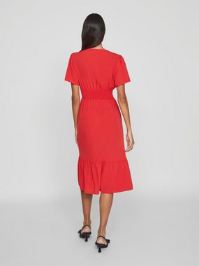 Vila Shirtkleid Kleid MIDI DRESS hohe Taille, V-Ausschnitt, Kurzarm (lang) 7496 in Rot