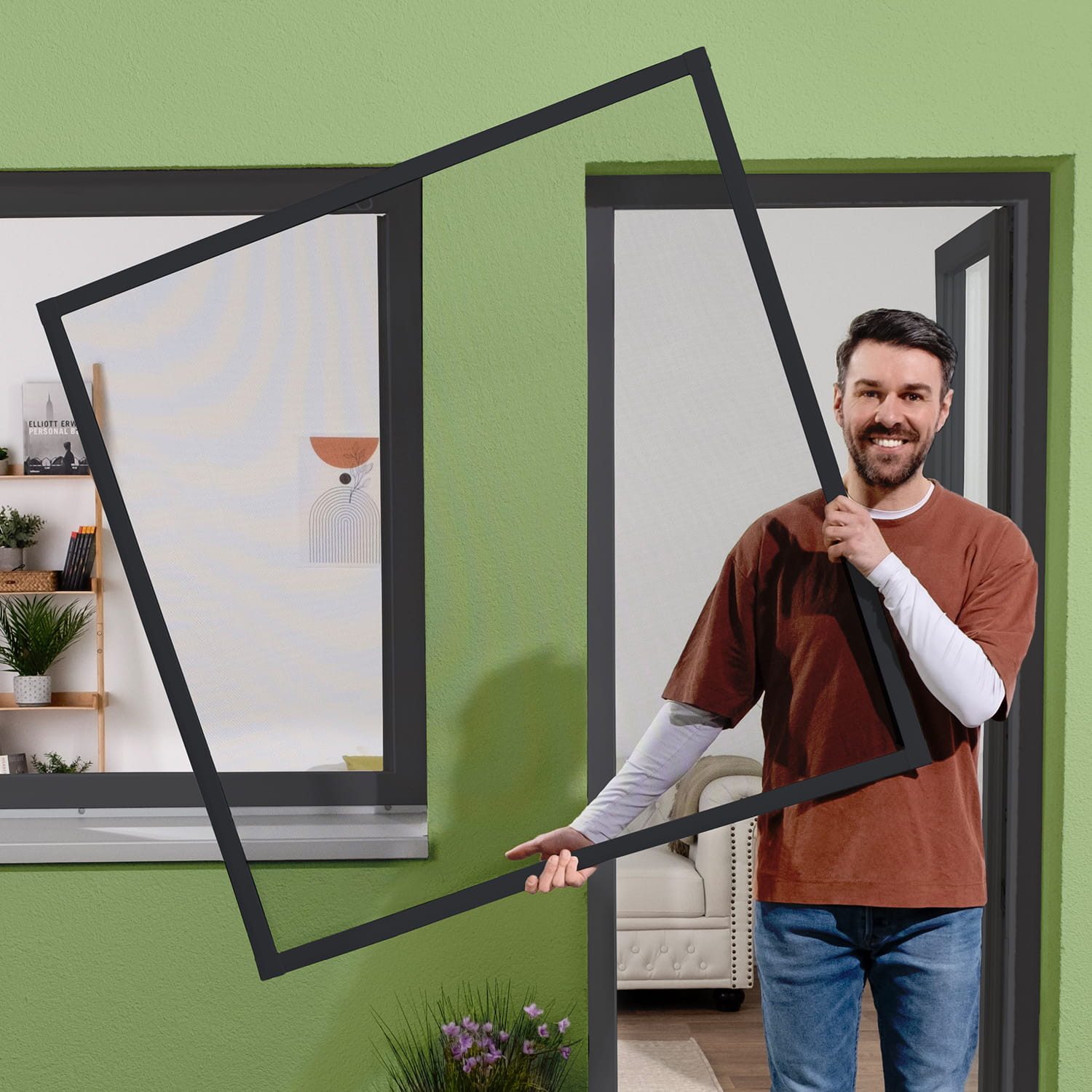 empasa Insektenschutz-Fensterrahmen "SLIM", Fliegengitter Fenster matt flaches Design, geringe Einbautiefe
