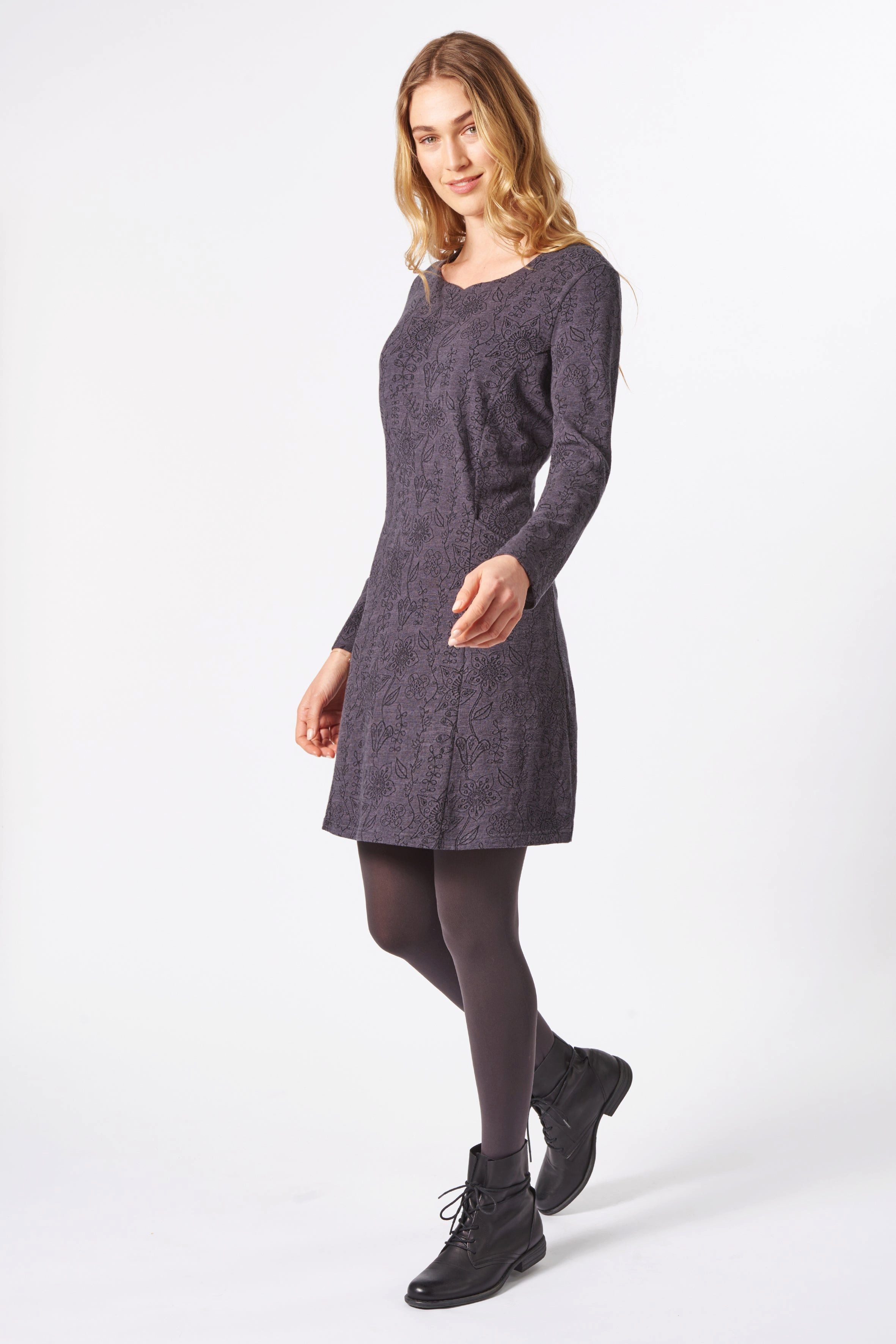 Himalaya Clothing Jerseykleid Feines Kleid Damen langarm mit Jacquard-Muster aus Bio-Baumwolle Midikleid mit hohem Tragekomfort und edler Haptik