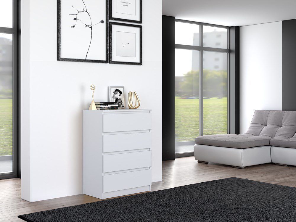 Home Collective Kommode weiß Schubladen, Schlafzimmer Flur kleiner Nachttisch, Schrank, Sideboard, Highboard, Breite 70 cm Höhe 97cm mit vier Schubladen
