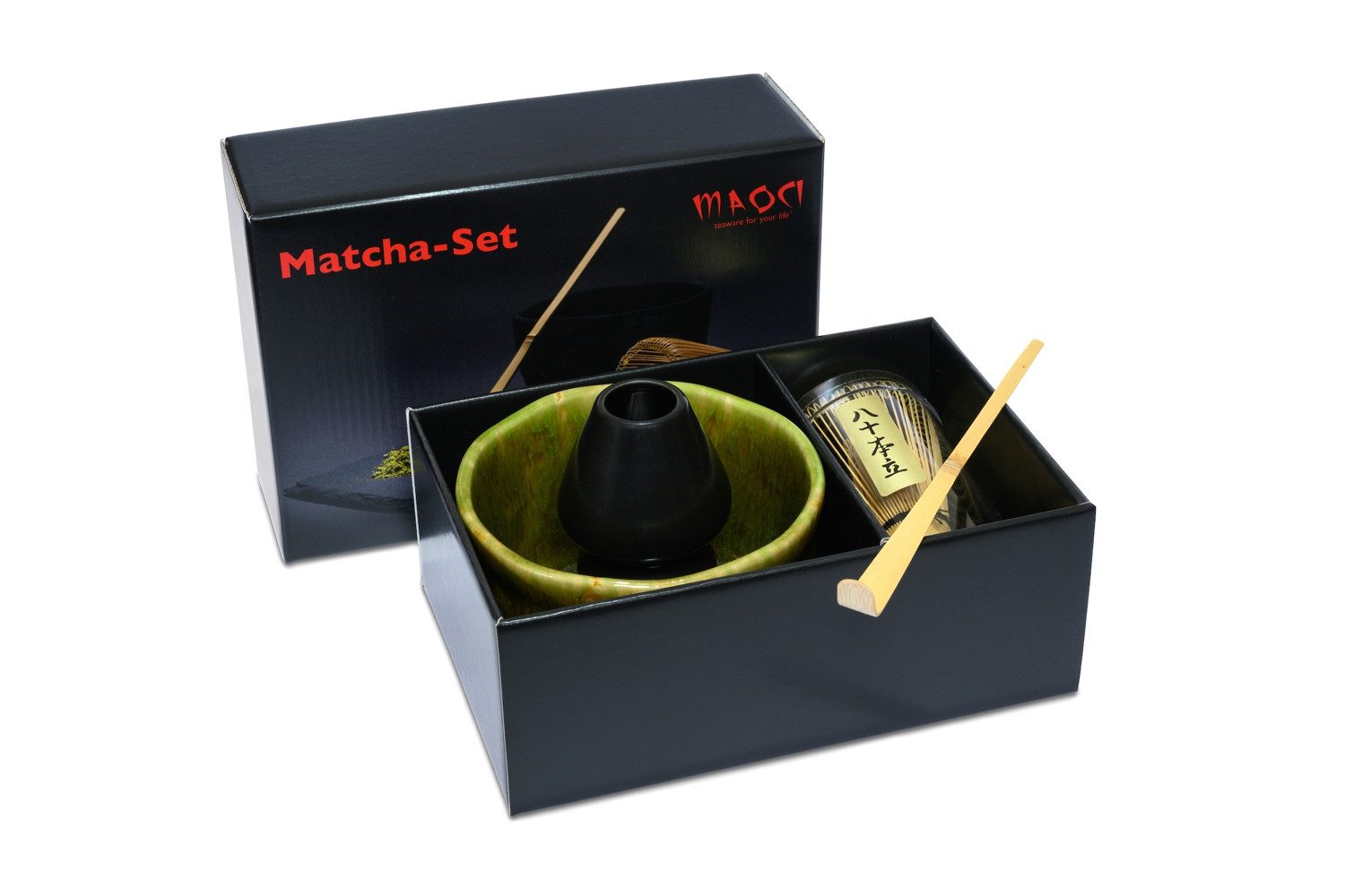 MAOCI teaware for your life Teeschale Matchaset Premium olive moosgrün Schale Besen Löffel Besenhalter, 1-tlg.