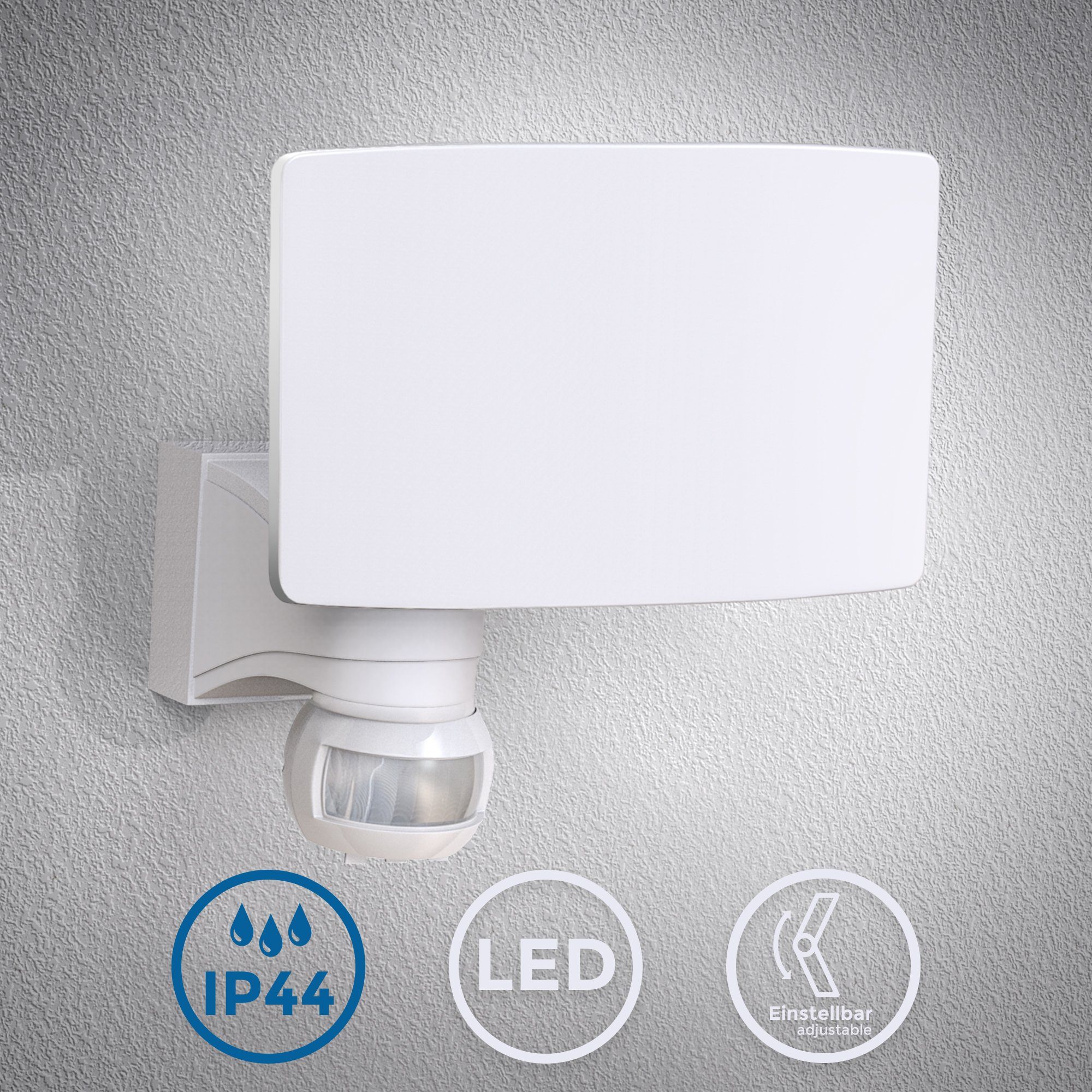 LED Bewegungsmelder, LED fest IP44, 20W Wandlampe, weiß Außen-Wandleuchte, 2300 Außenstrahler, Lumen, B.K.Licht integriert, Neutralweiß,