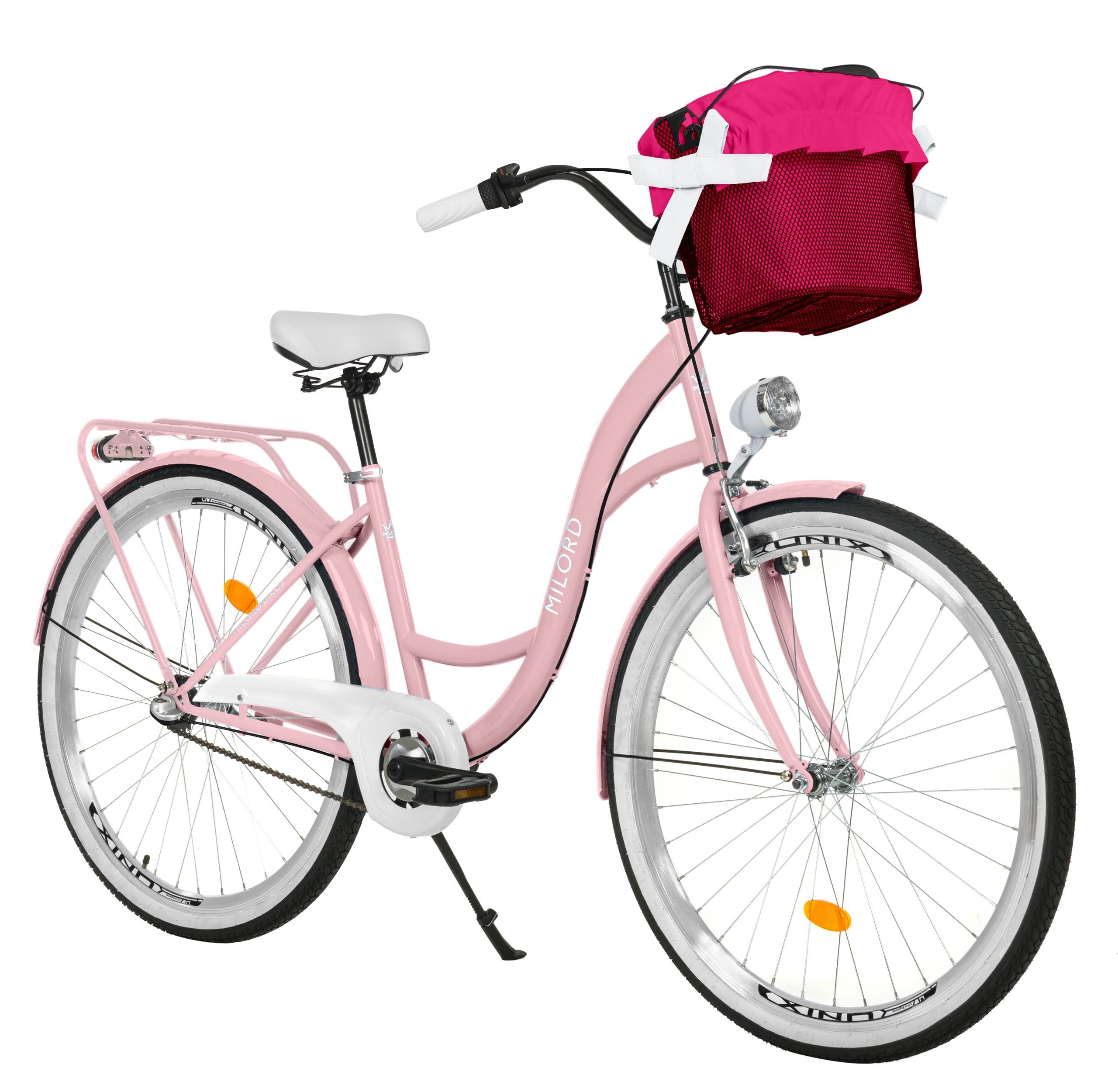 Milord Cityrad Milord City Fahrrad Korb Damenfahrrad, 28/26 Zoll, Rosa, 3-Gang, 3 Gang, (Fahrradständer, Gepäckträger, Klingel, Korb, Kotflügel)