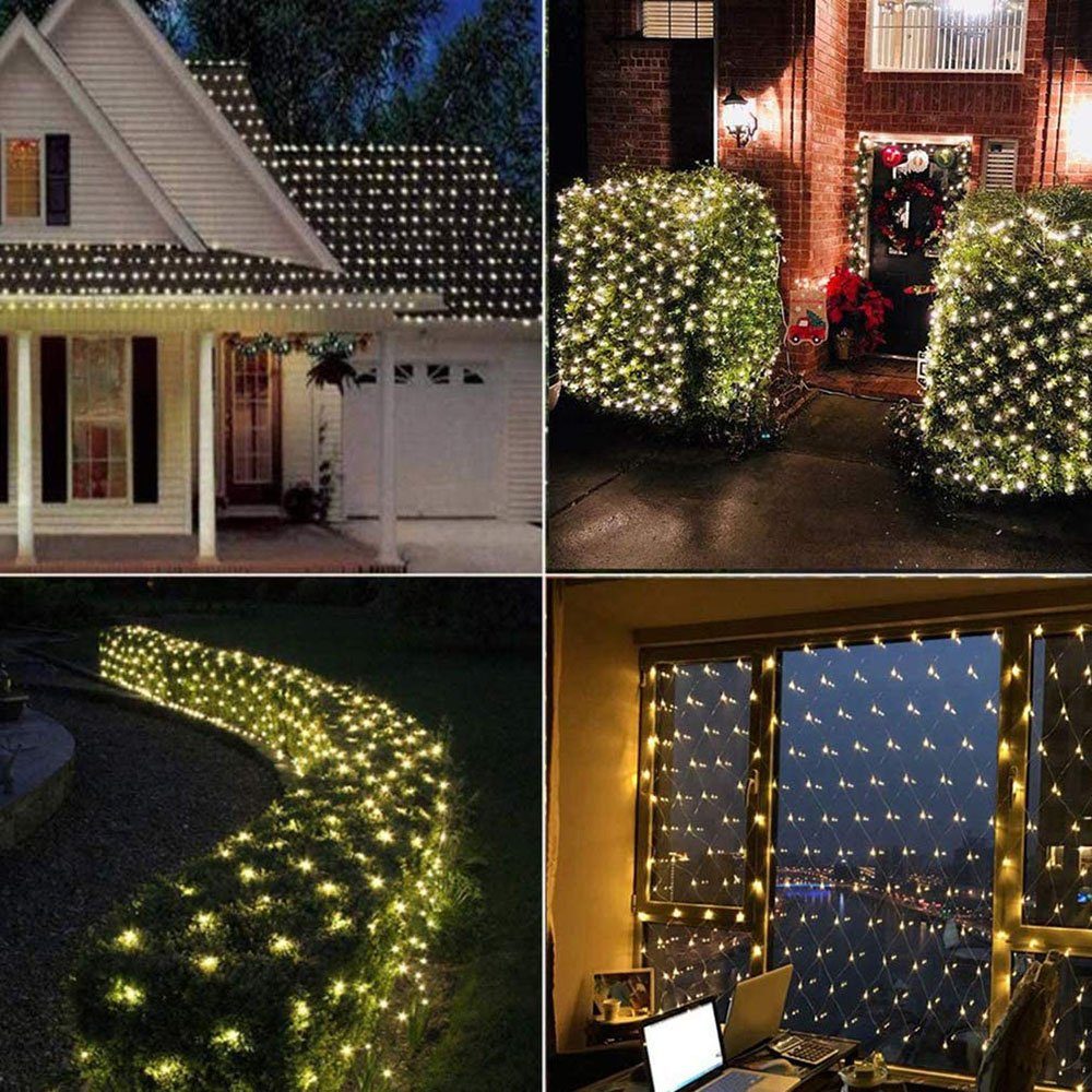 Beleuchtungsmodi, 8 Hochzeit Lichternetz, wasserdicht, Weihnachten Rosnek Party Warmweiß Urlaub, LED 1.5x1.5M/2x2M/3x2M/6x4M LED-Lichternetz für