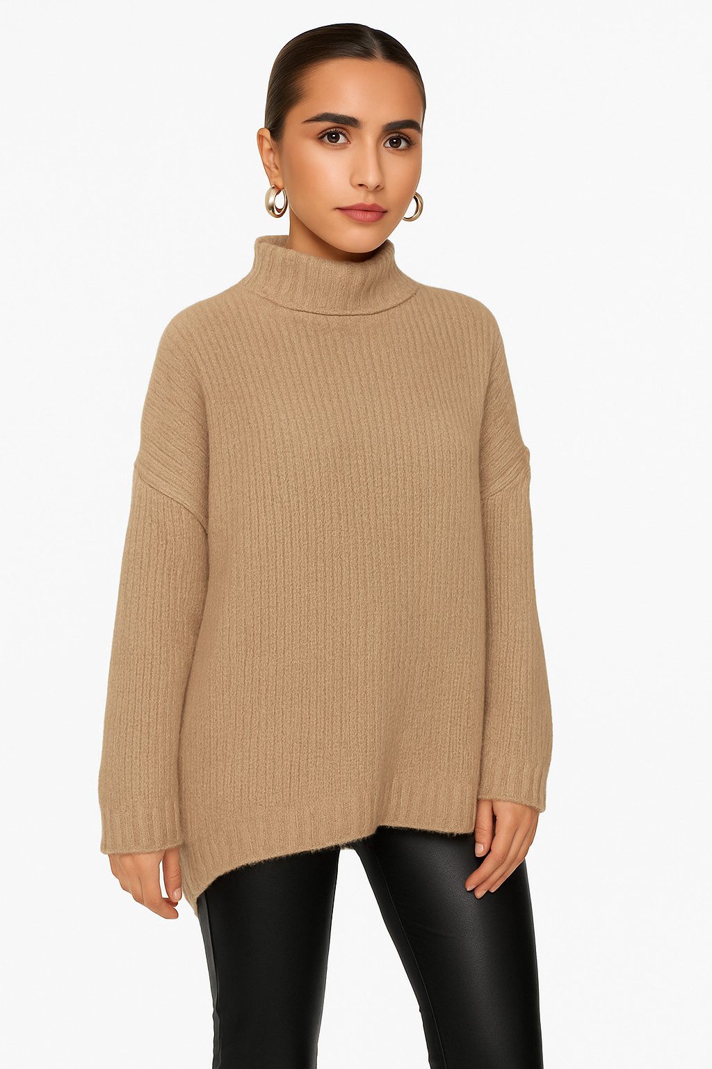 Worldclassca Довгі WORLDCLASSCA Damen Oversize Strickpulllover Lang Pulli mit Steh Kragen Neue Kollektion - Stilvolle und gemütliche Strickmode für Damen