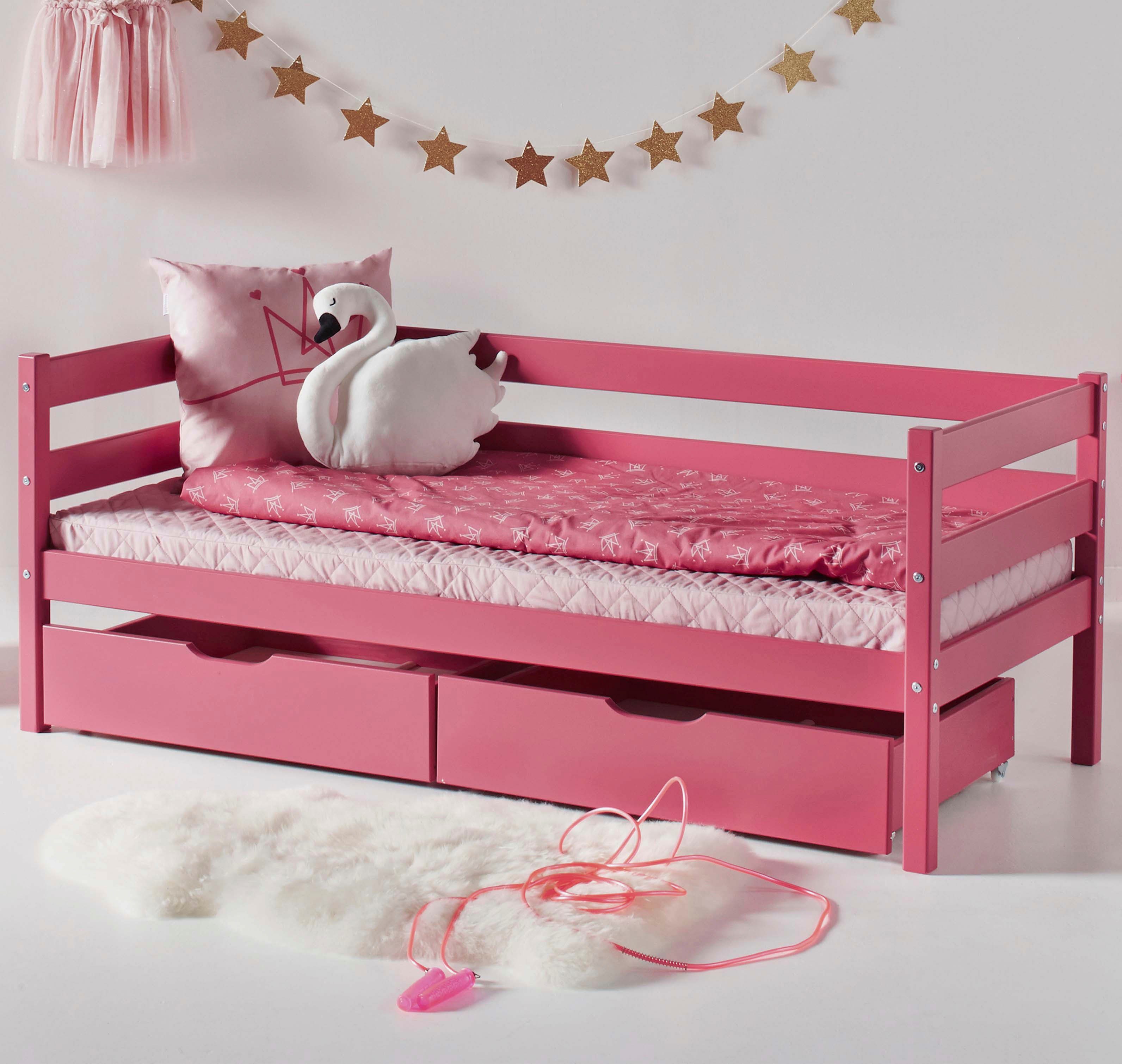 rosa Farben, Rollrost 8 Einzelbett in (Set), und Matratze baroque mit ECO wahlweise Comfort mit Hoppekids Absturzsicherung