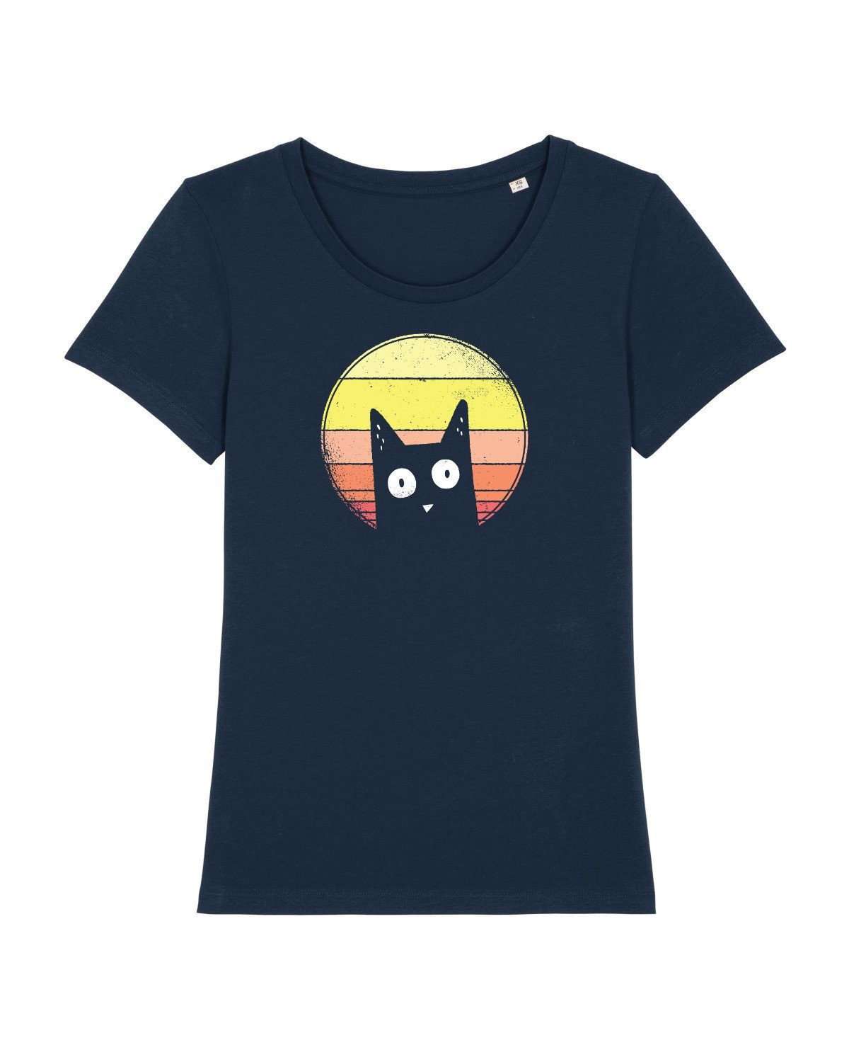 (1-tlg) Cat Sunset Apparel wat? dunkelblau Print-Shirt