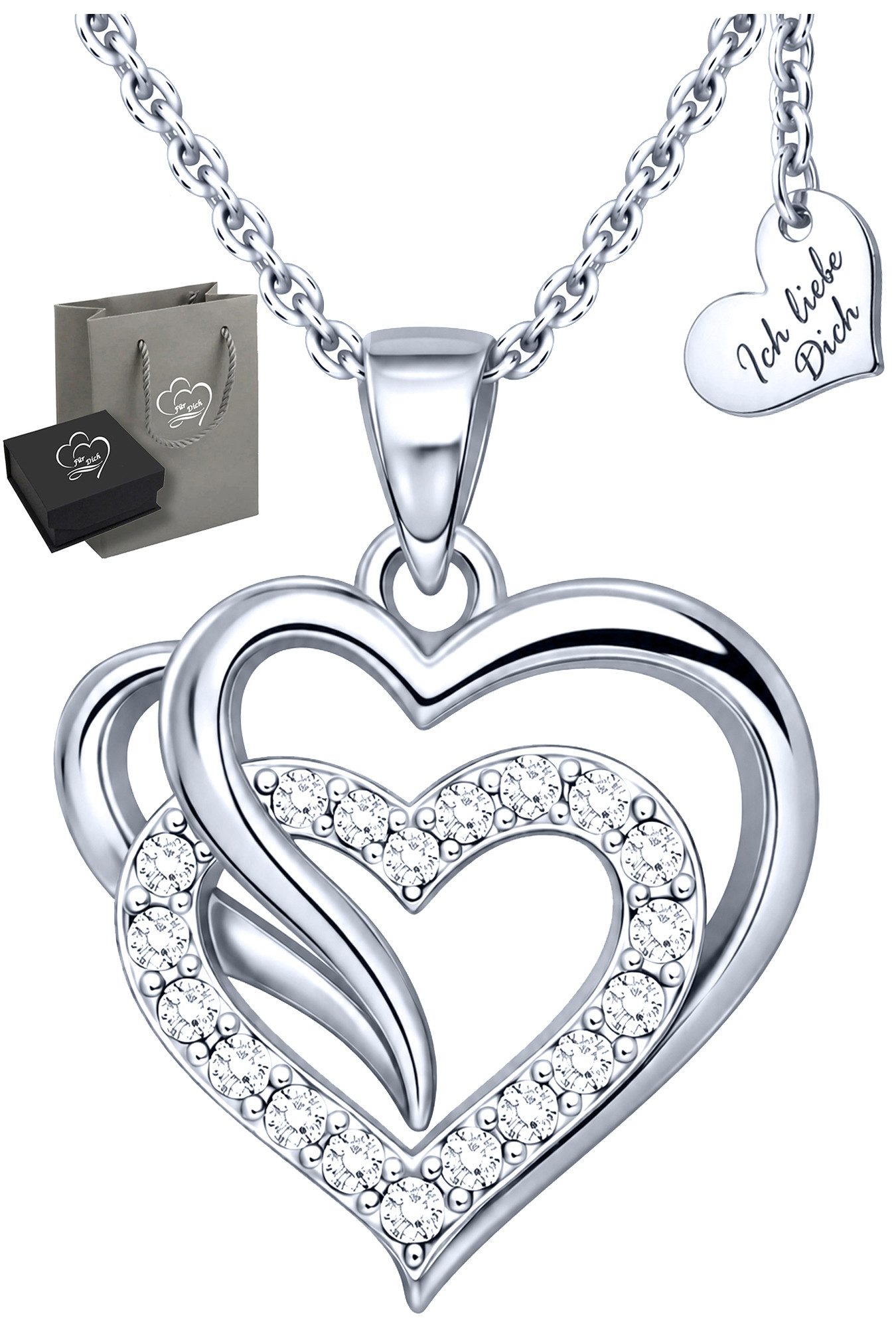 Limana Herzkette Ich liebe Dich Damen Kette mit Herz Anhänger 925 Silber gold vergoldet (Schmuck Geschenk für Freundin Frau inkl. Dose und Tasche), Jahrestag Geburtstag Weihnachten Valentinstag Hochzeitstag Muttertag