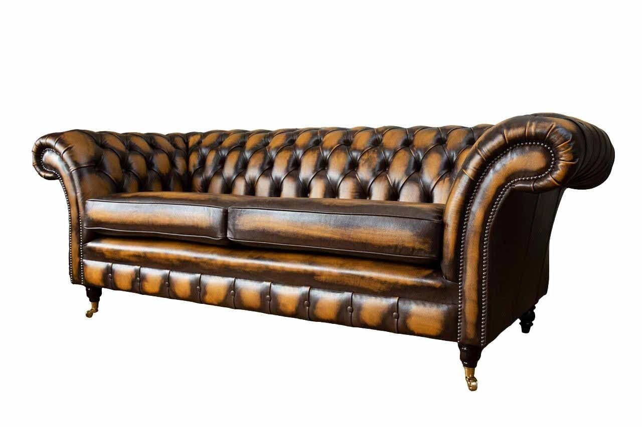 JVmoebel Sofa Braunes Sofa 3 Sitzer Couch design Chesterfield Polster Sitz Leder, Made in Europe