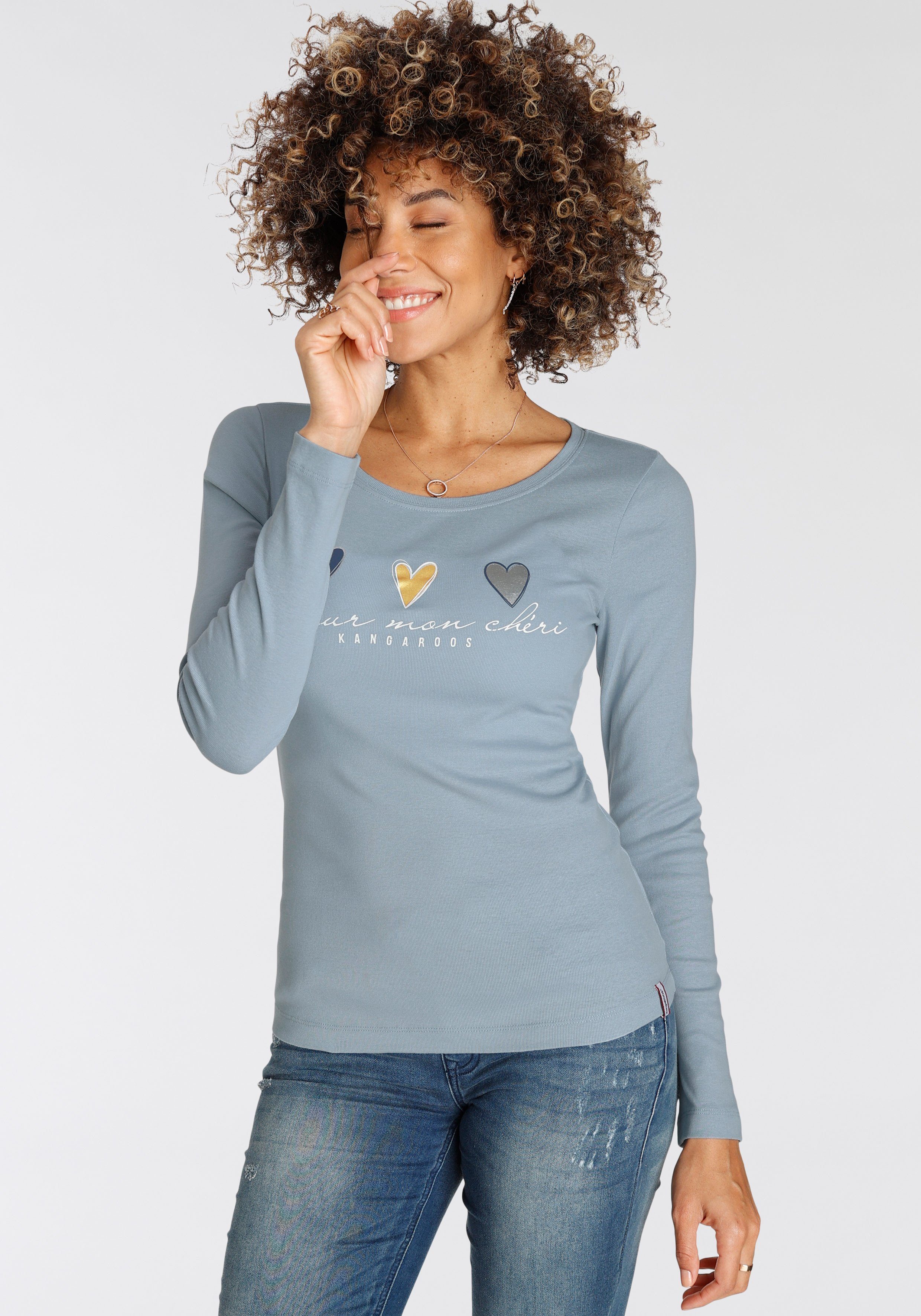 KangaROOS Longsleeve Langarm, sehr figurbetont und hüftbedeckend, mit Herzchen-Detail