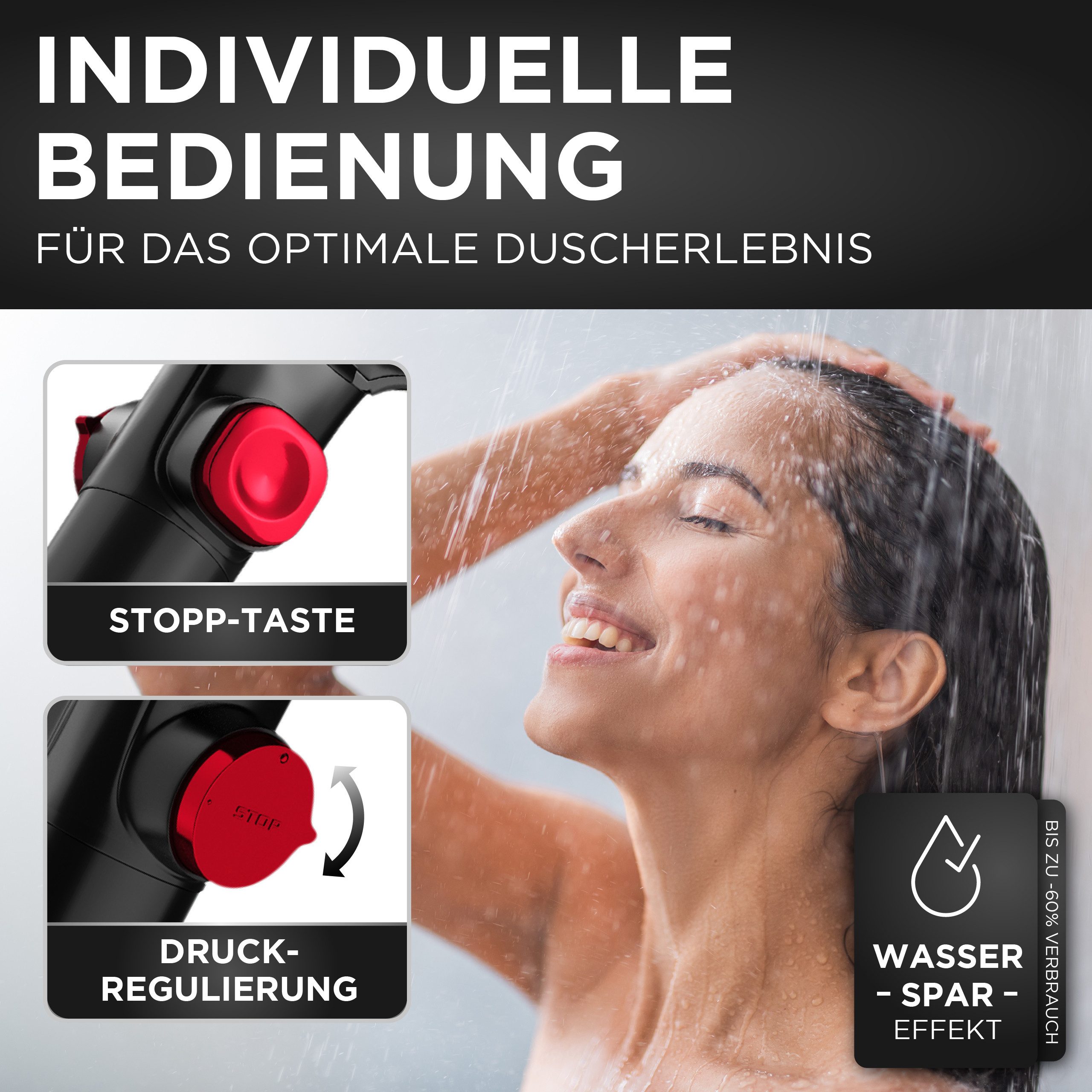 Lobenswerk Duschbrause Duschkopf mit Boost-Funktion, mit Mineralperlenfilter gegen Kalk & Verunreinigungen – Bild 4 von 5