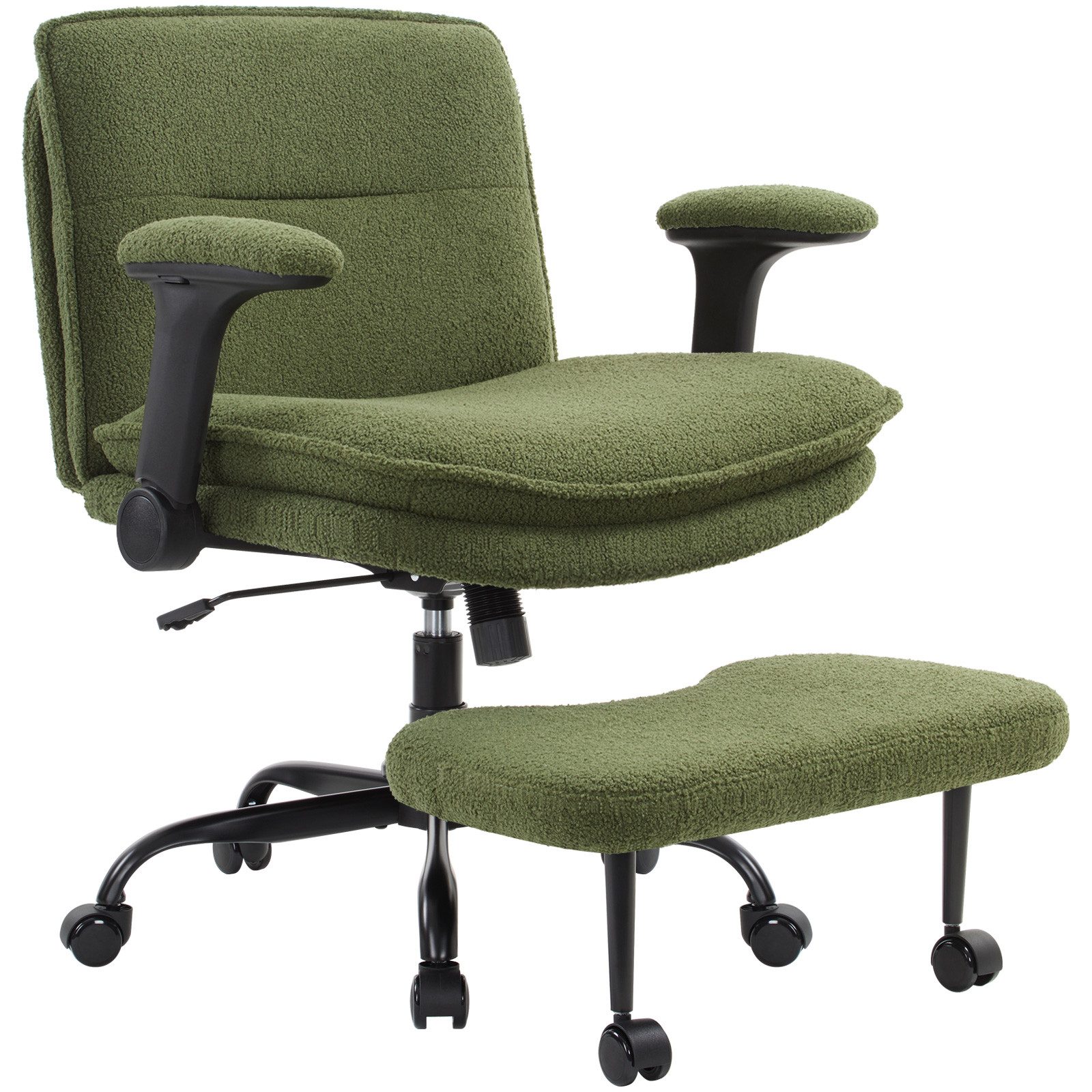 IWMH Bürostuhl mit Fußstütze (Ergonomisch Schreibtischstuhl mit klappbare Armlehnen), Höhenverstellbar ADHS Kniestuhl, Teddystoff Drehstuhl mit Rollen