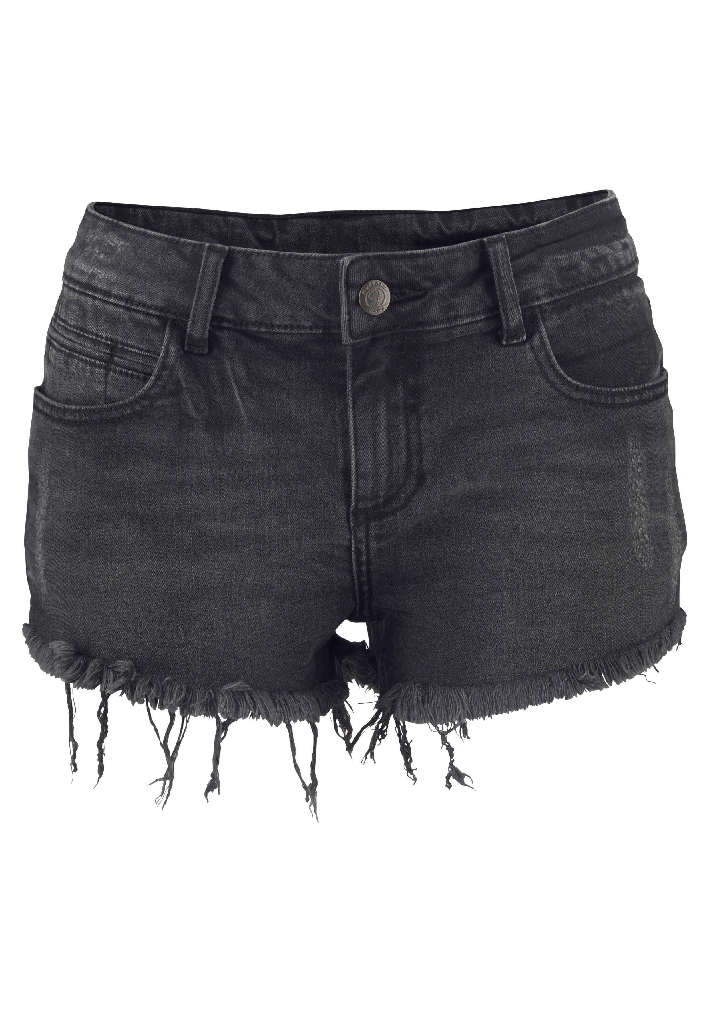 Buffalo Jeanshotpants mit Fransen am Saum, Shorts aus elastischer Baumwolle
