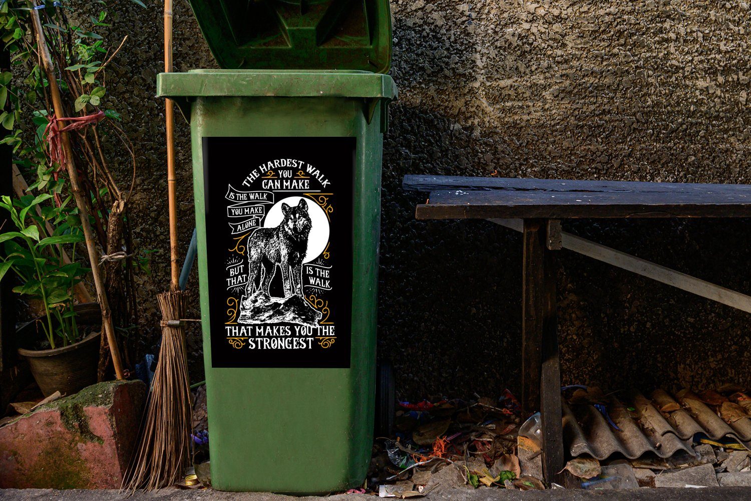 MuchoWow Wandsticker Wolf Sticker, - - Mülltonne, Briefe (1 St), Container, Mülleimer-aufkleber, Abfalbehälter Retro Zitat 