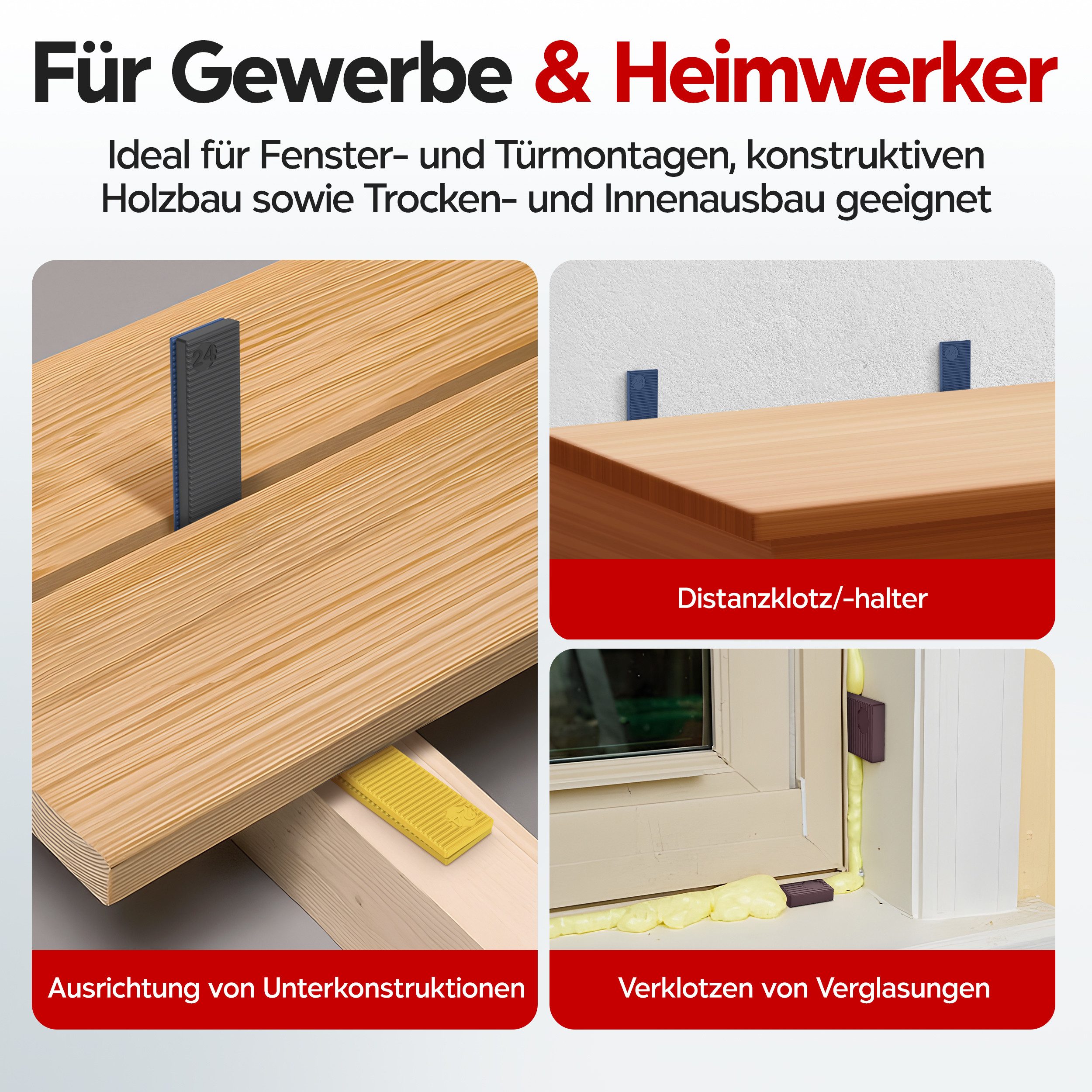 Inovatec Unterlegplatte Kunststoff Verglasungsklötze 100 x 24, 150-St. – Bild 4 von 5