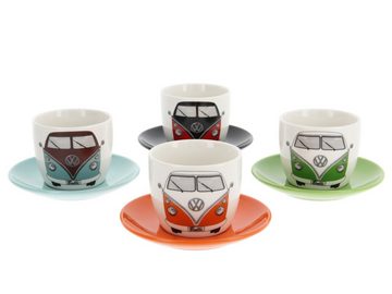 VW Collection by BRISA Espressotasse Volkswagen kleine Kaffeetassen, New Bone China, Espresso Becher im T1 Bulli Bus Design Bus Front, 4er Set, 100ml