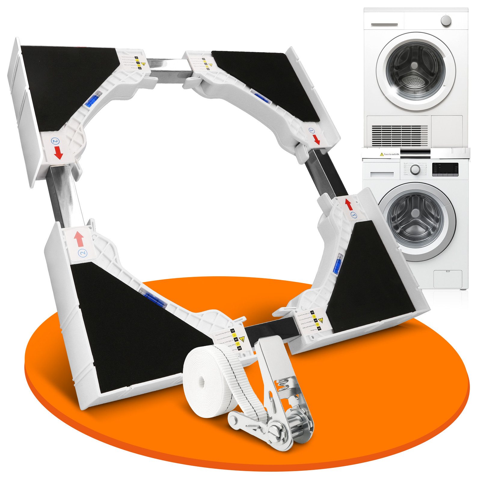 HEIMWERT Waschmaschinenuntergestell Zwischenbaurahmen für Waschmaschine Trockner, STABIL FIXIERT – RUHIG, SICHER & OHNE KLAPPERN - bis 500 kg Tragkraft