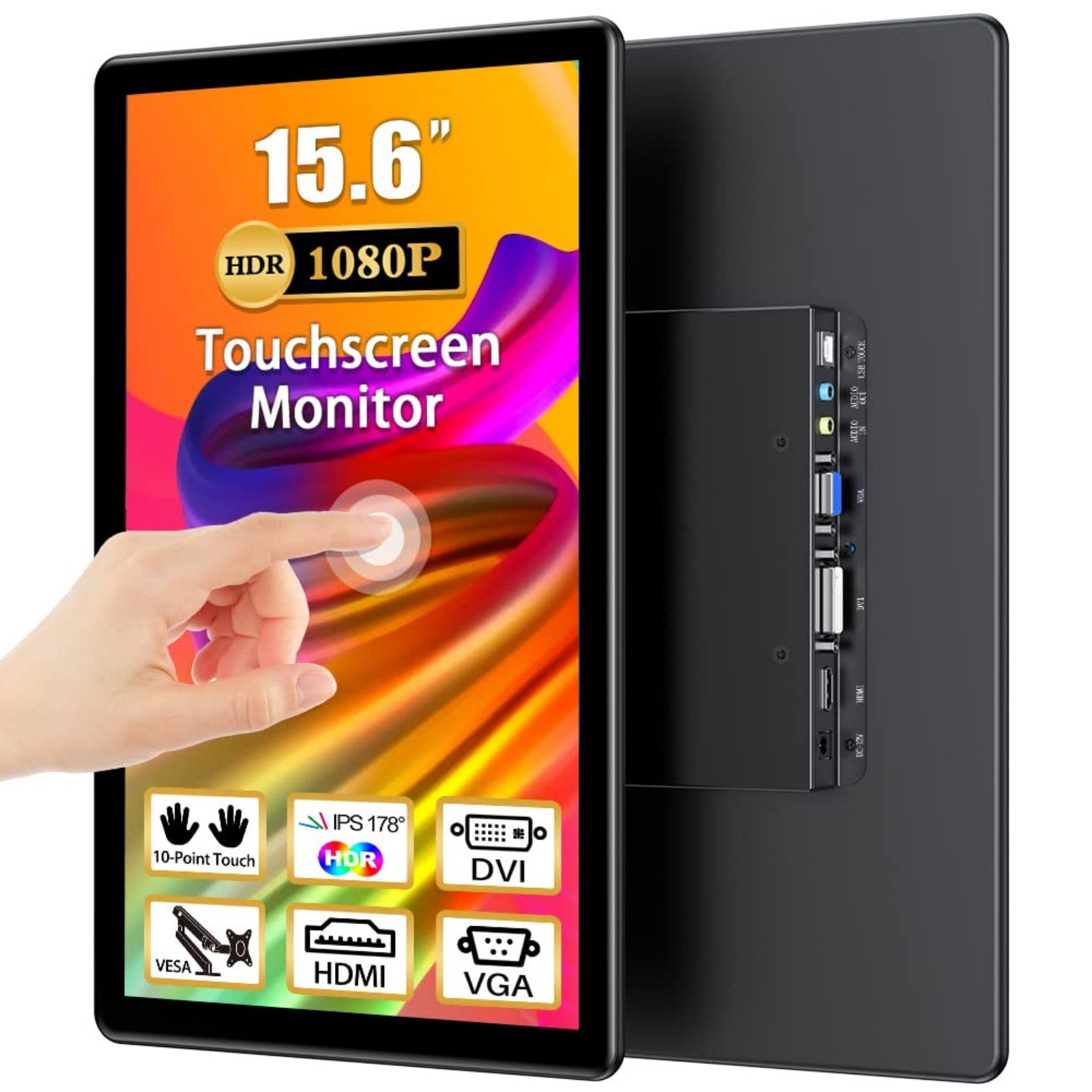 Bundviel 15,6" Tragbarer Touchscreen-Monitor 1920x1080 Full HD Display Portabler Monitor (1920 x 1080 px, FHD, 2 ms Reaktionszeit, 60 Hz)