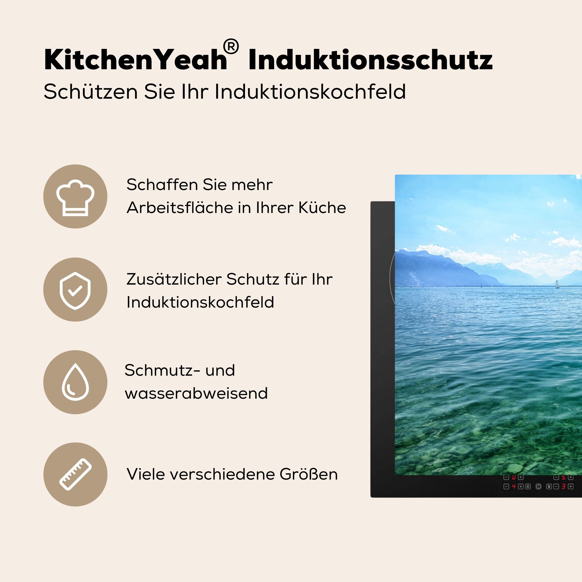 tlg), küche, der Dampfer 81x52 cm, Induktionskochfeld einem Historischer Schweiz, die Vinyl, Ceranfeldabdeckung See in (1 Herdblende-/Abdeckplatte MuchoWow Schutz für auf