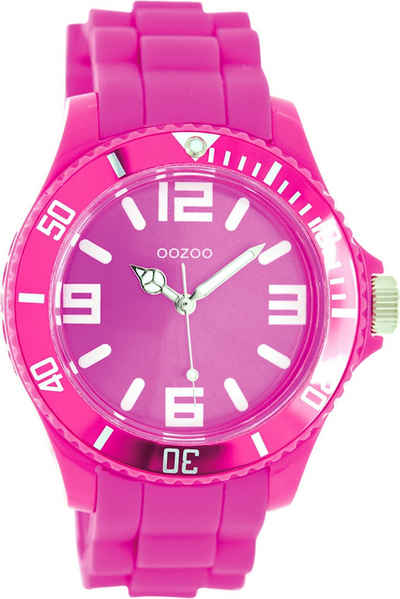OOZOO Quarzuhr Oozoo Unisex Armbanduhr Vintage Series, Damen, Herrenuhr rund, groß (ca. 43mm) Silikonarmband pink