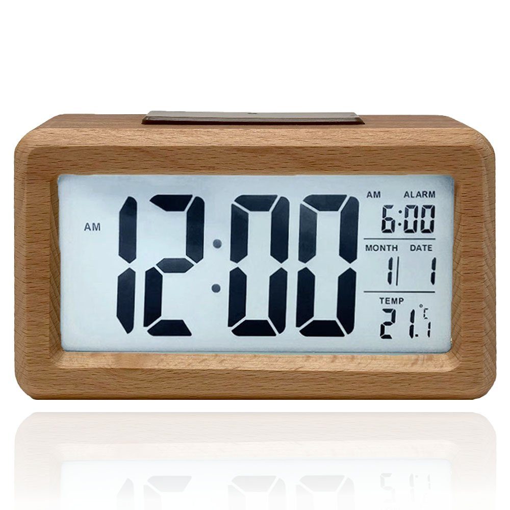 mixed 24 Wecker Wecker in Bambus / Holz Optik mit Lichtsensor und Schlummer günstig online kaufen