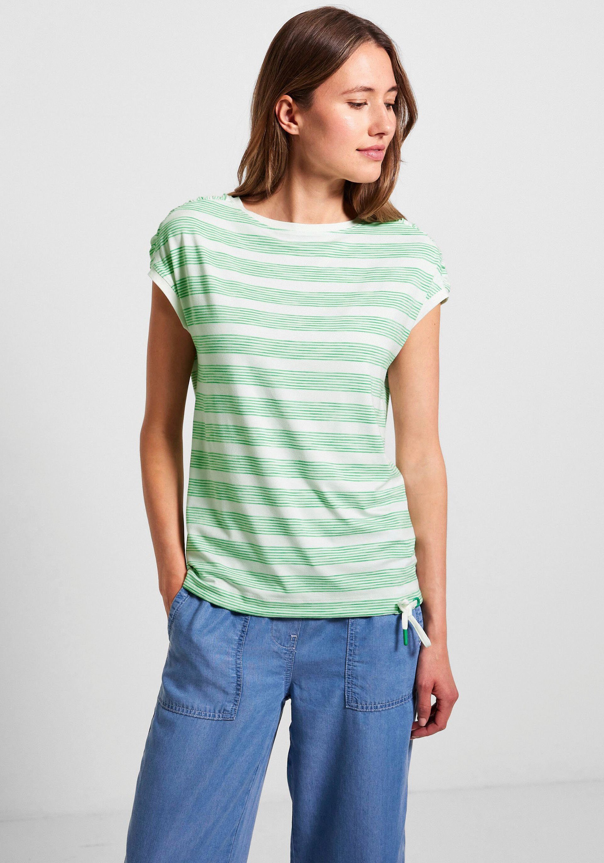 Cecil T-Shirt mit gerafften Schultern fresh green/white