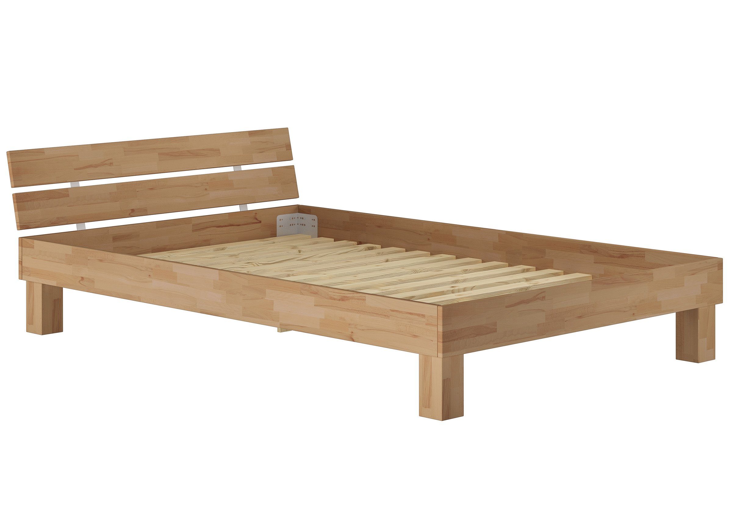 ERST-HOLZ Bett Breiteres Einzelbett Gästebett Jugendbett Buche massiv 120x200, Buchegeölt