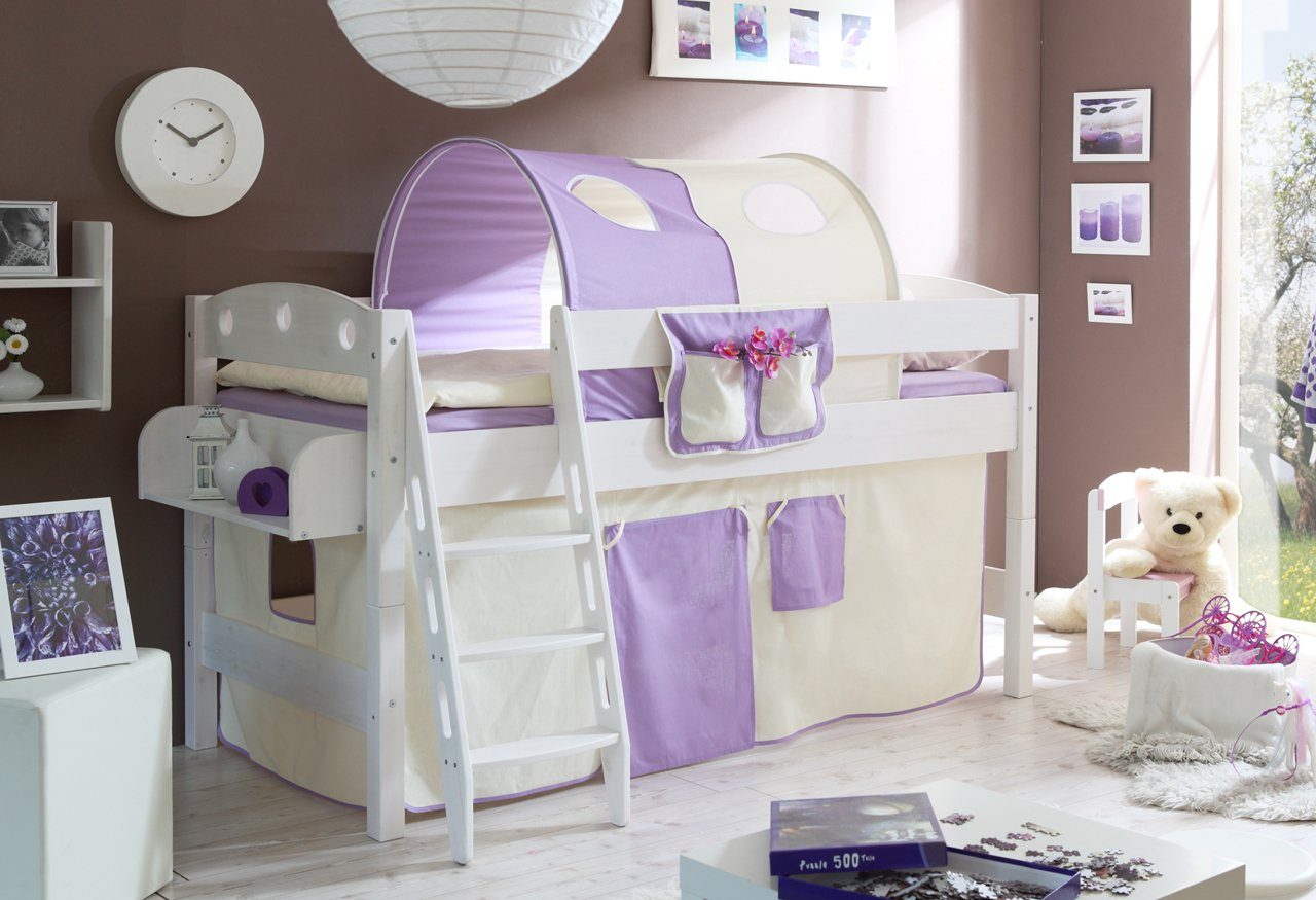 Ticaa Hochbett Hochbett "Kenny R" Kiefer Weiß Classic Weiß lackiert (Holzma günstig online kaufen