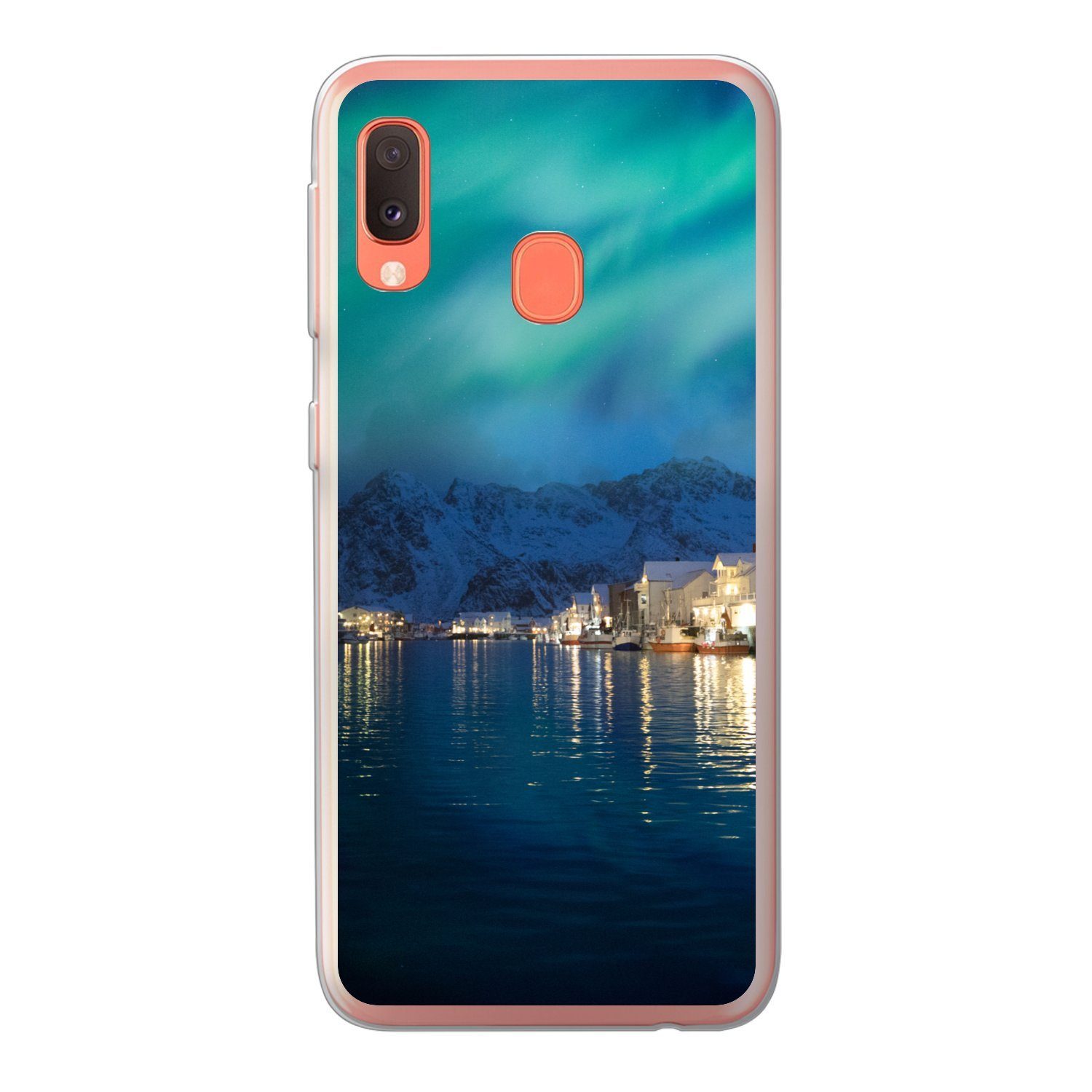 MuchoWow Handyhülle für Samsung Galaxy A20e Nordlichter - Norwegen - Berg, Smartphone-Bumper, Print, Handy Schutzhülle Dünn