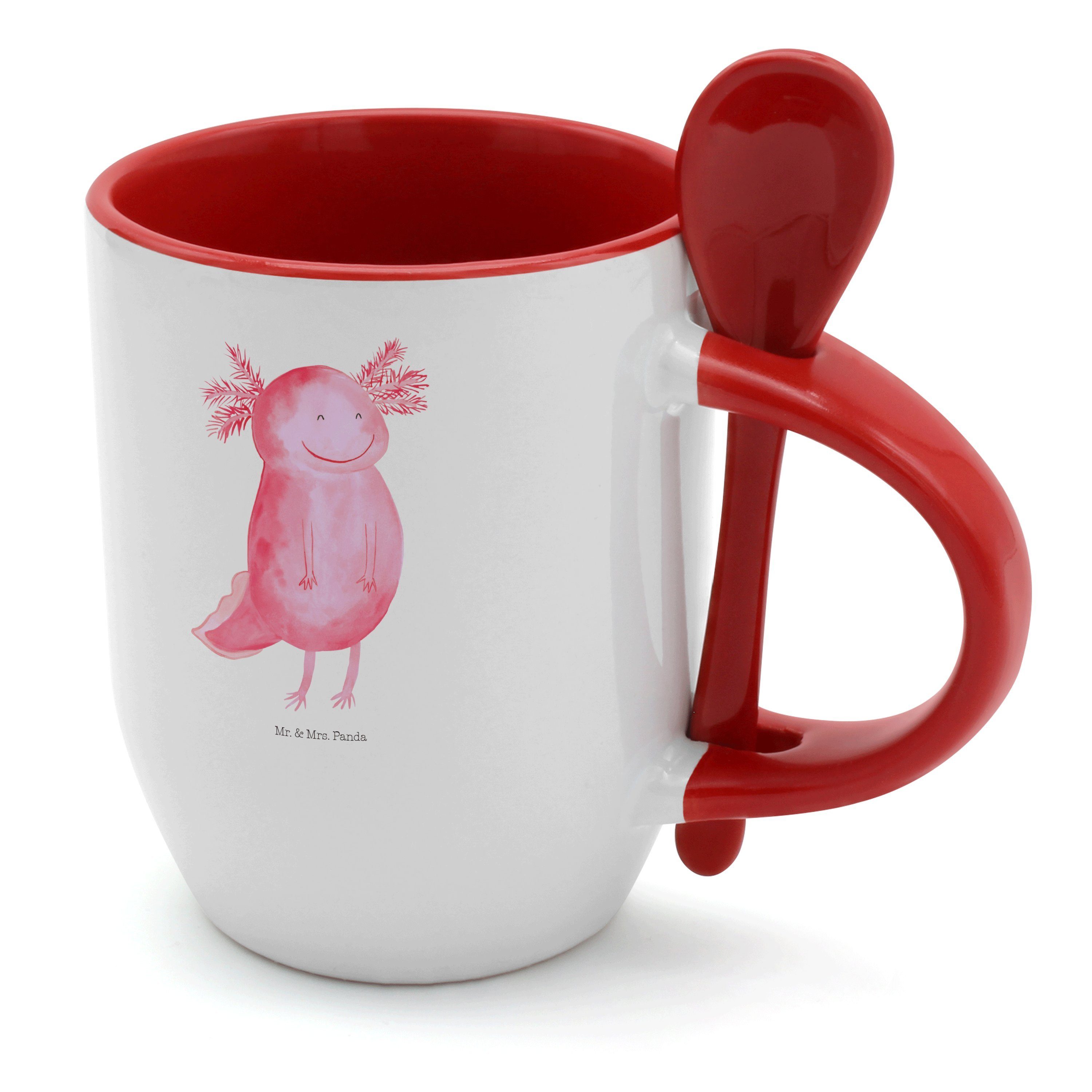 Mr. & Mrs. Panda Tasse Axolotl glücklich - Weiß - Geschenk, Lurch, Kaffeetasse, Tassen, Schw, Keramik