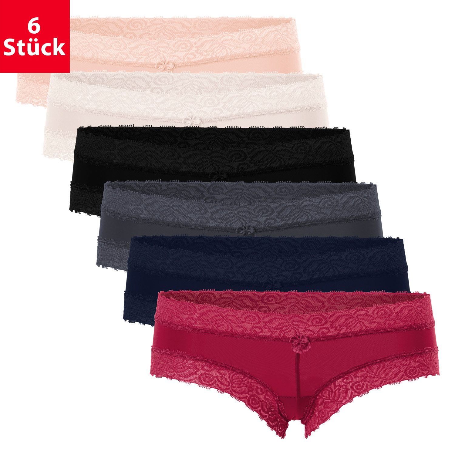 celodoro Panty Damen Hipster Panty mit Spitze (6er Pack) Dessous Slips