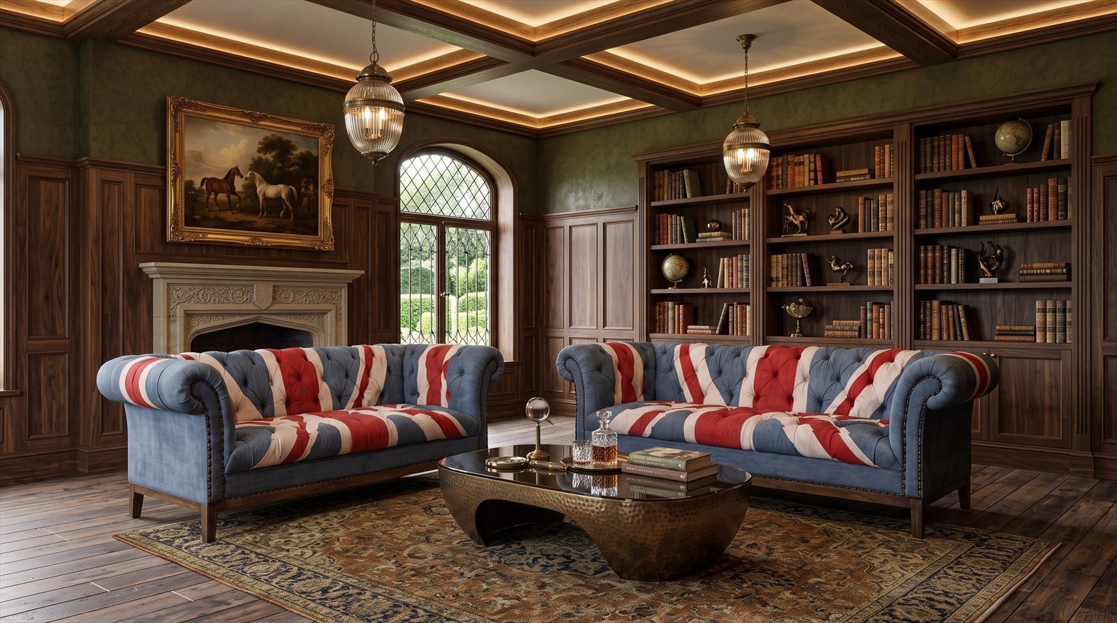 JVmoebel Chesterfield-Sofa Chesterfield Sofagarnitur 3-Sitzer 2-Sitzer Union Jack Samt Vintage, 1 Teile, Britische Flagge Design