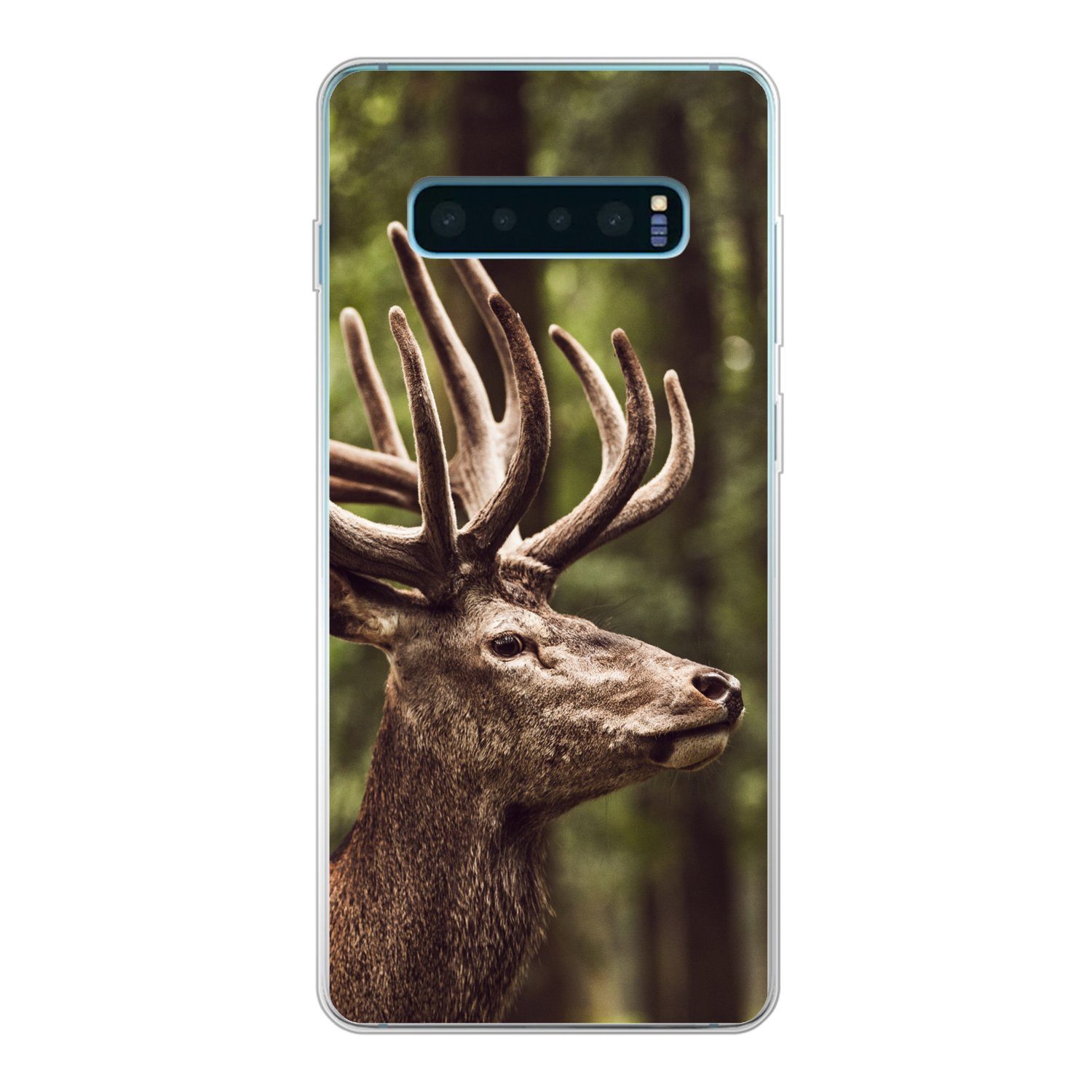 MuchoWow Handyhülle für Samsung Galaxy S10 Plus Hirsch - Natur - Geweih - Wald - Tiere, Phone Case, Silikon, Schutzhülle Dünn